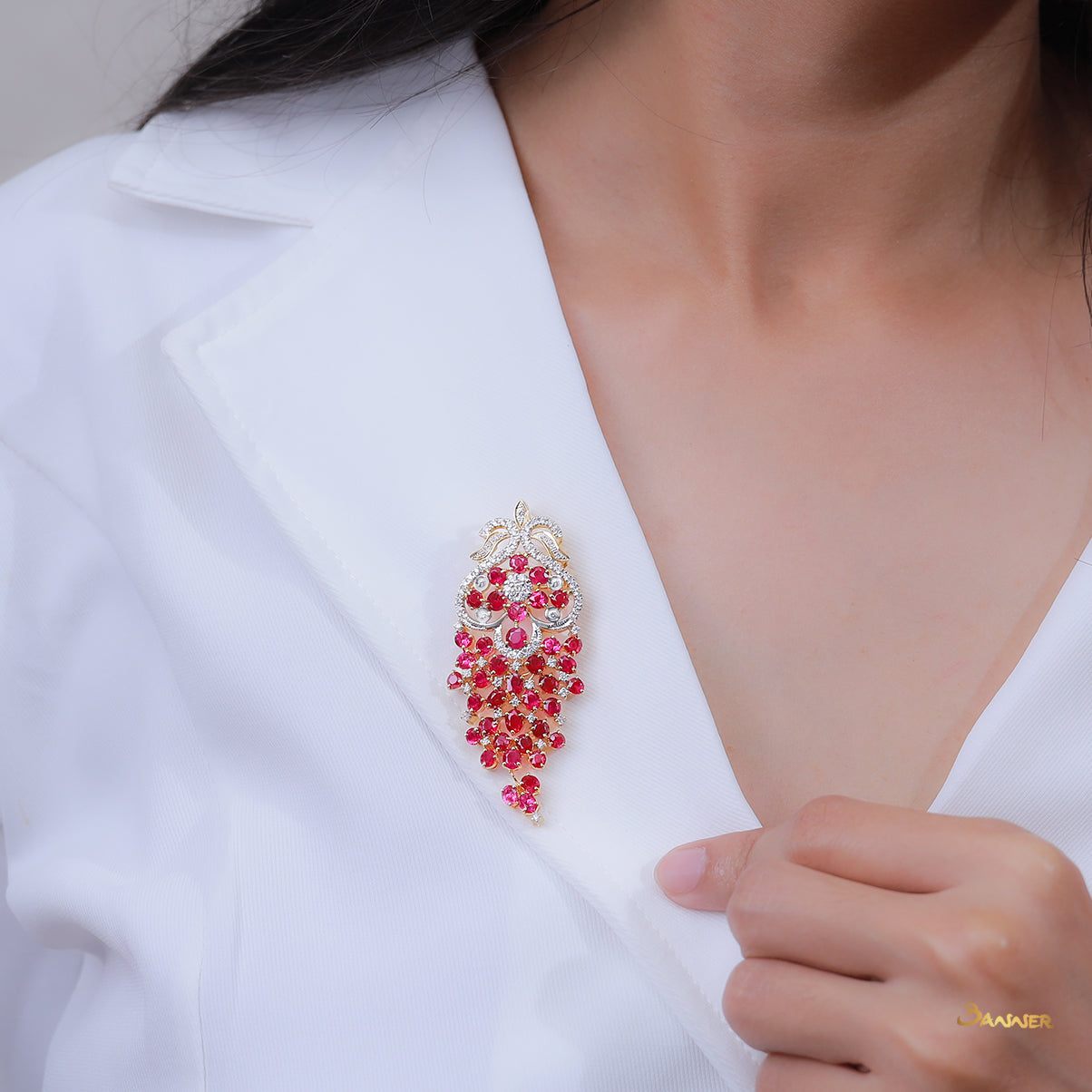 Ruby and Diamond Floral Brooch /Pendant