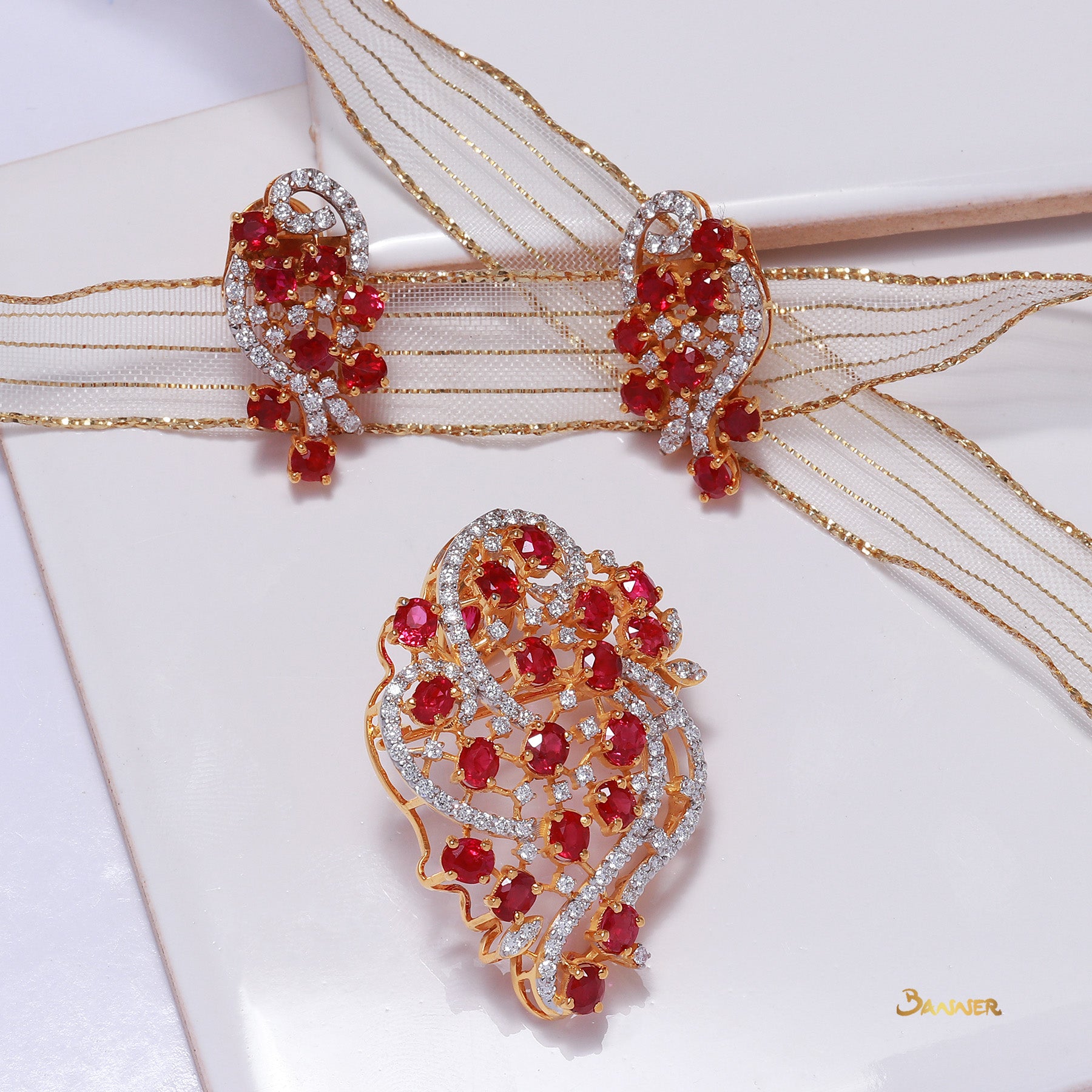 Ruby and Diamond Kanote Brooch