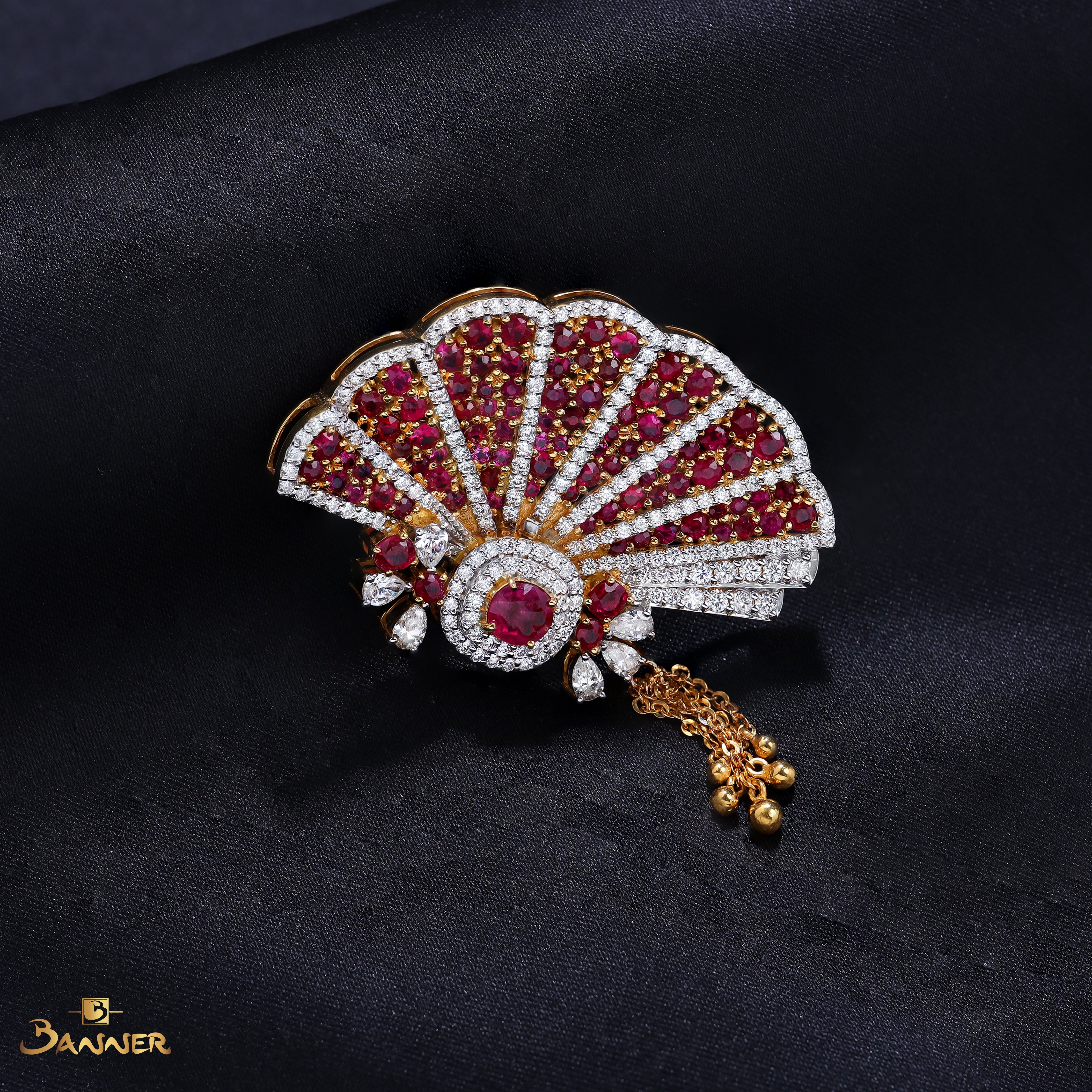 Ruby and Diamond Fan Brooch