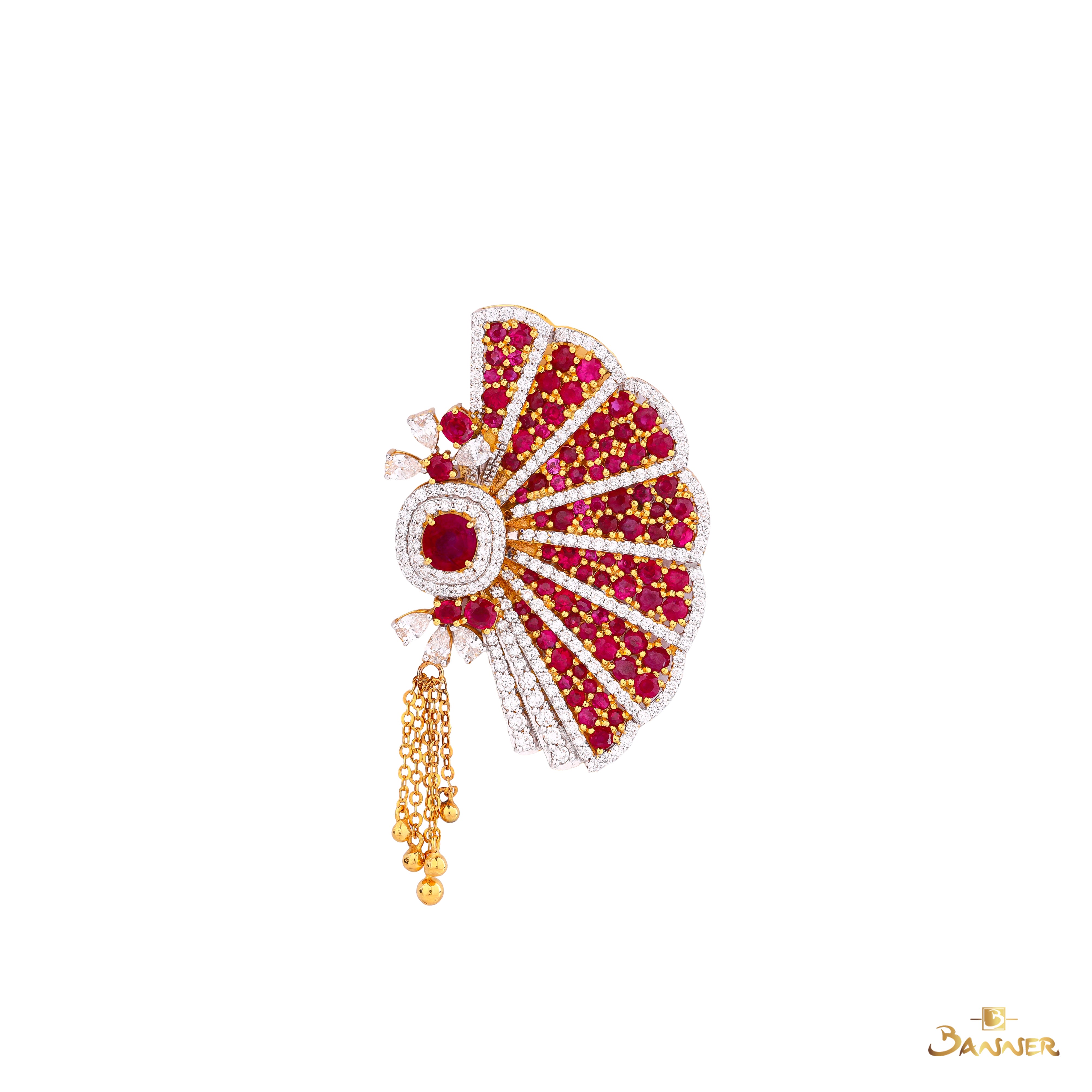 Ruby and Diamond Fan Brooch