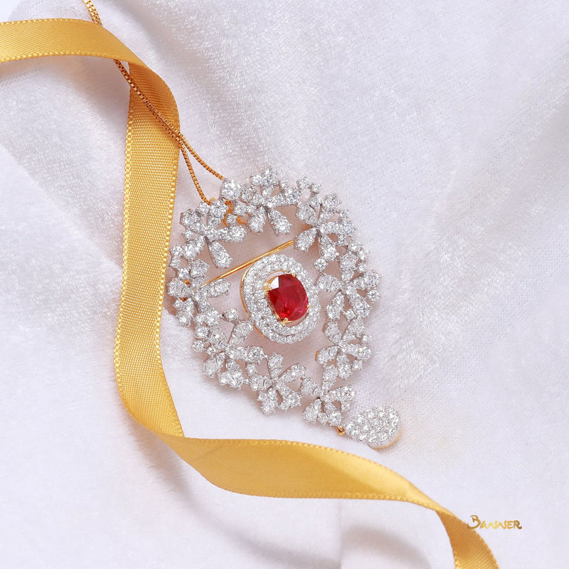 Ruby and Diamond Floral Brooch