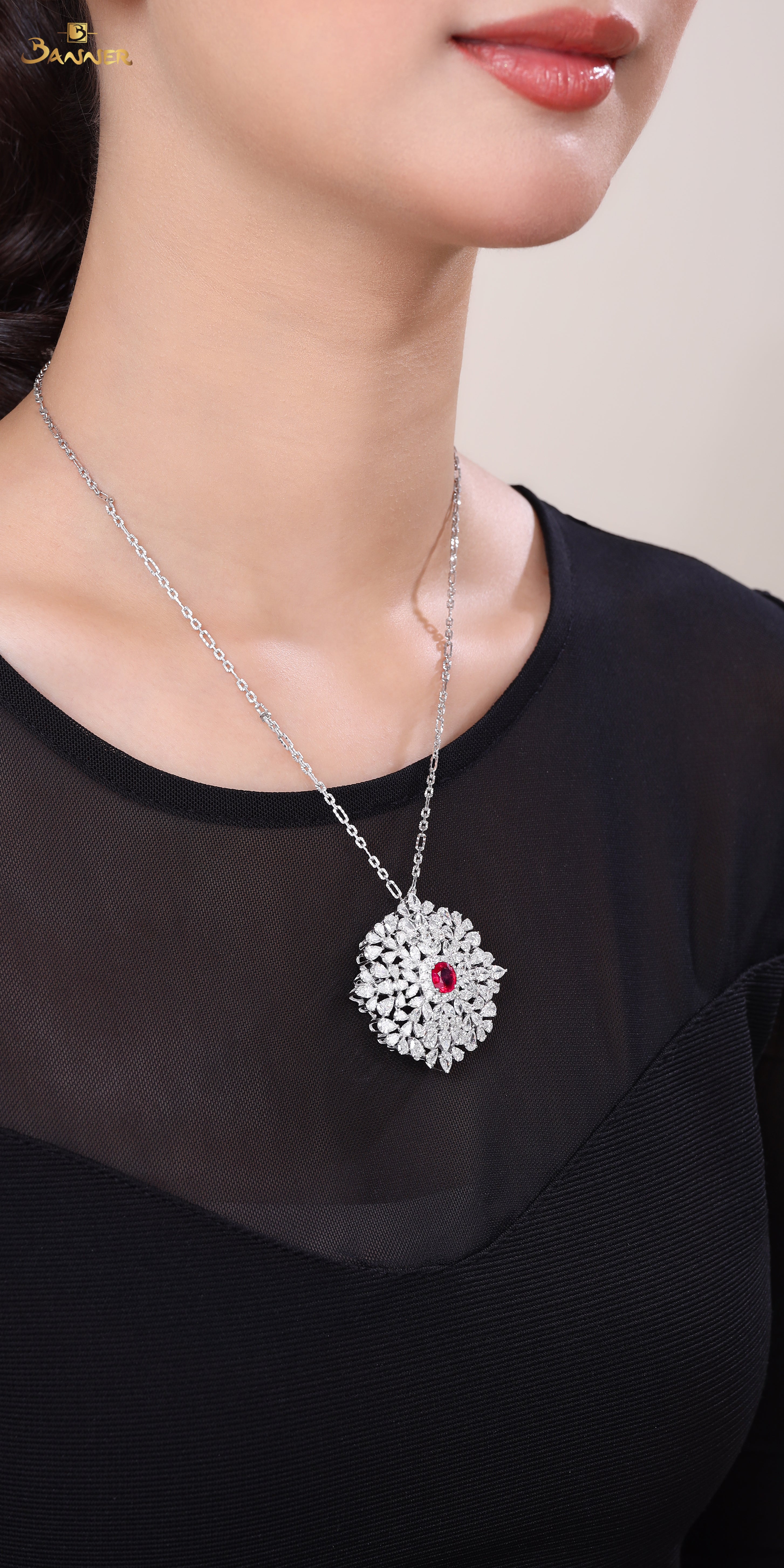 Ruby and Diamond Scarlet Bloom Brooch/Pendant