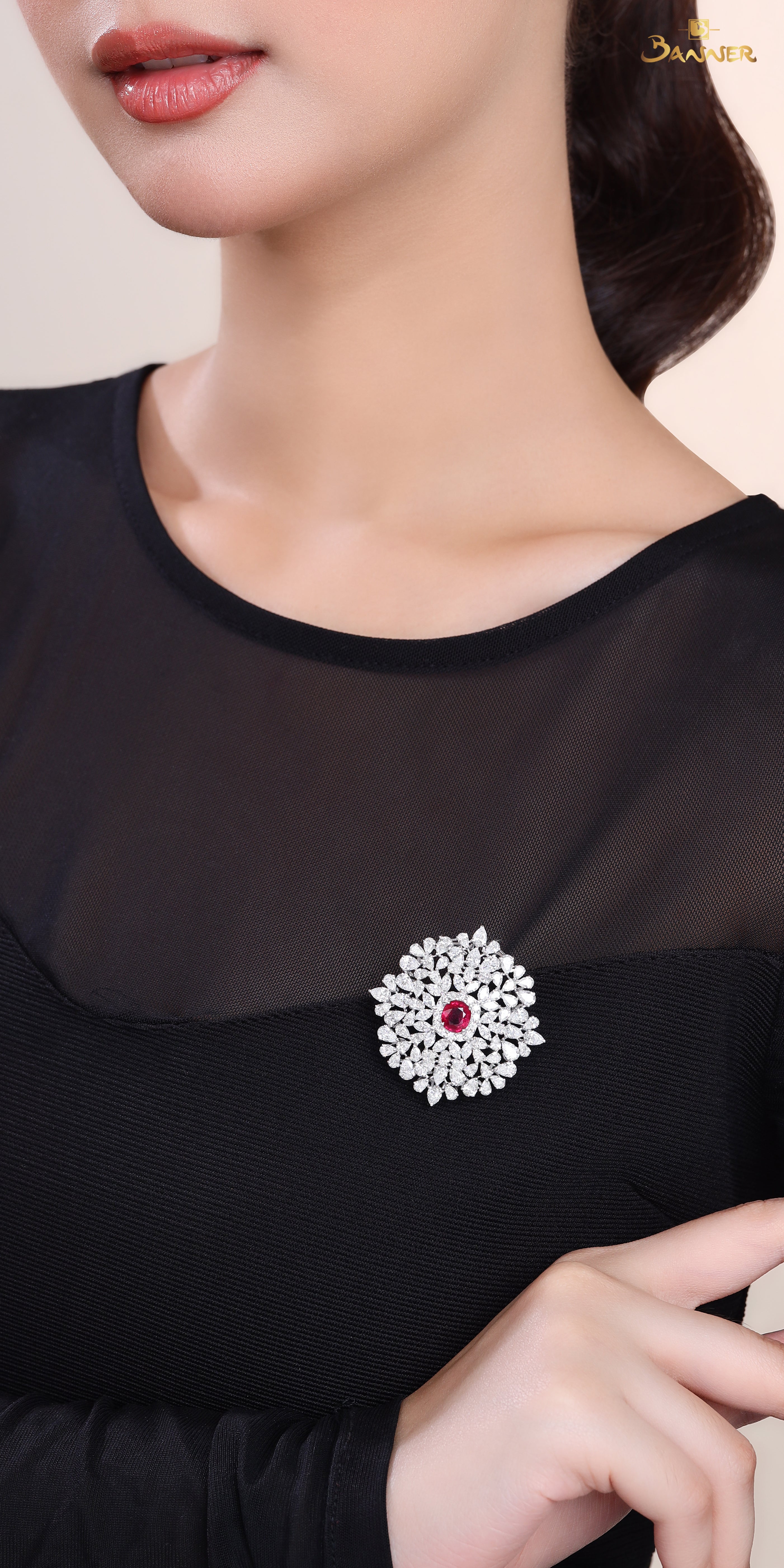 Ruby and Diamond Scarlet Bloom Brooch/Pendant