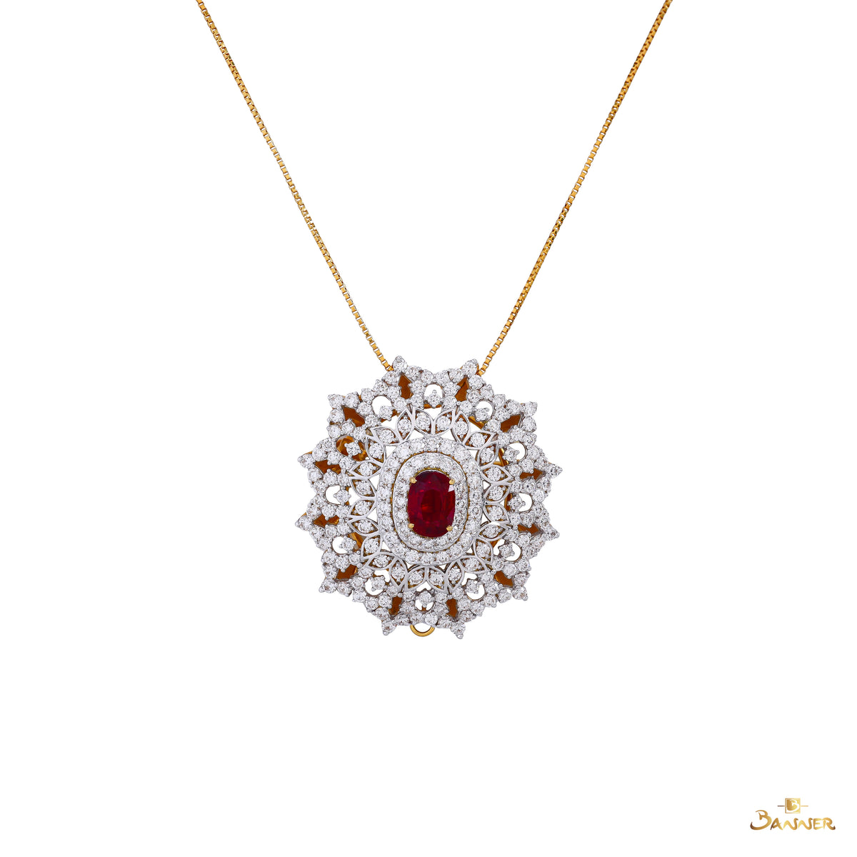 Natural Ruby and Diamond Floral Brooch / Pendant