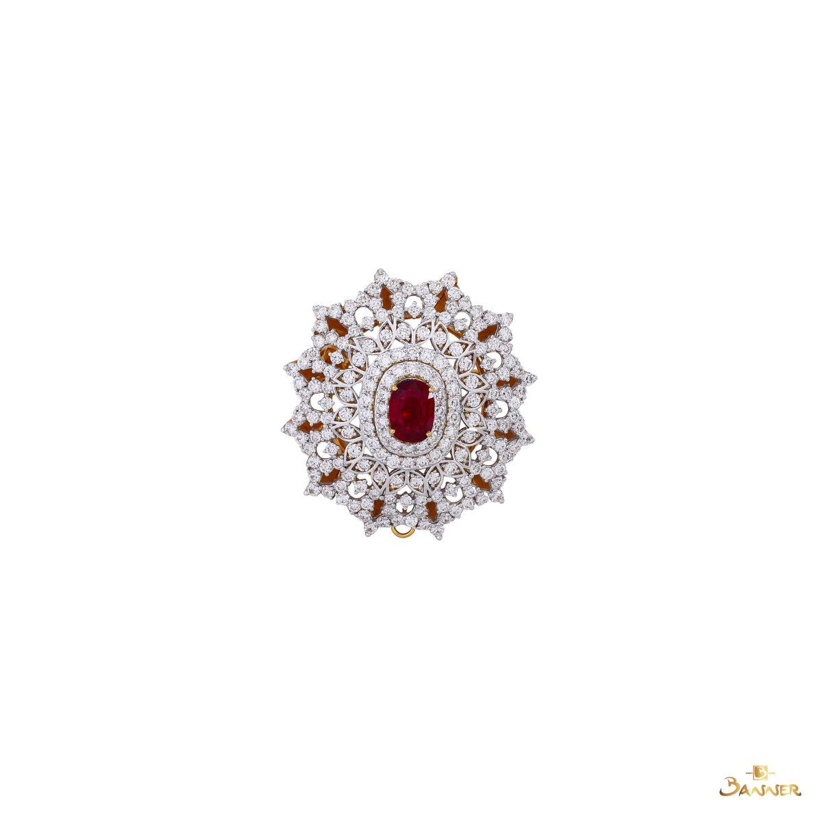 Natural Ruby and Diamond Floral Brooch / Pendant