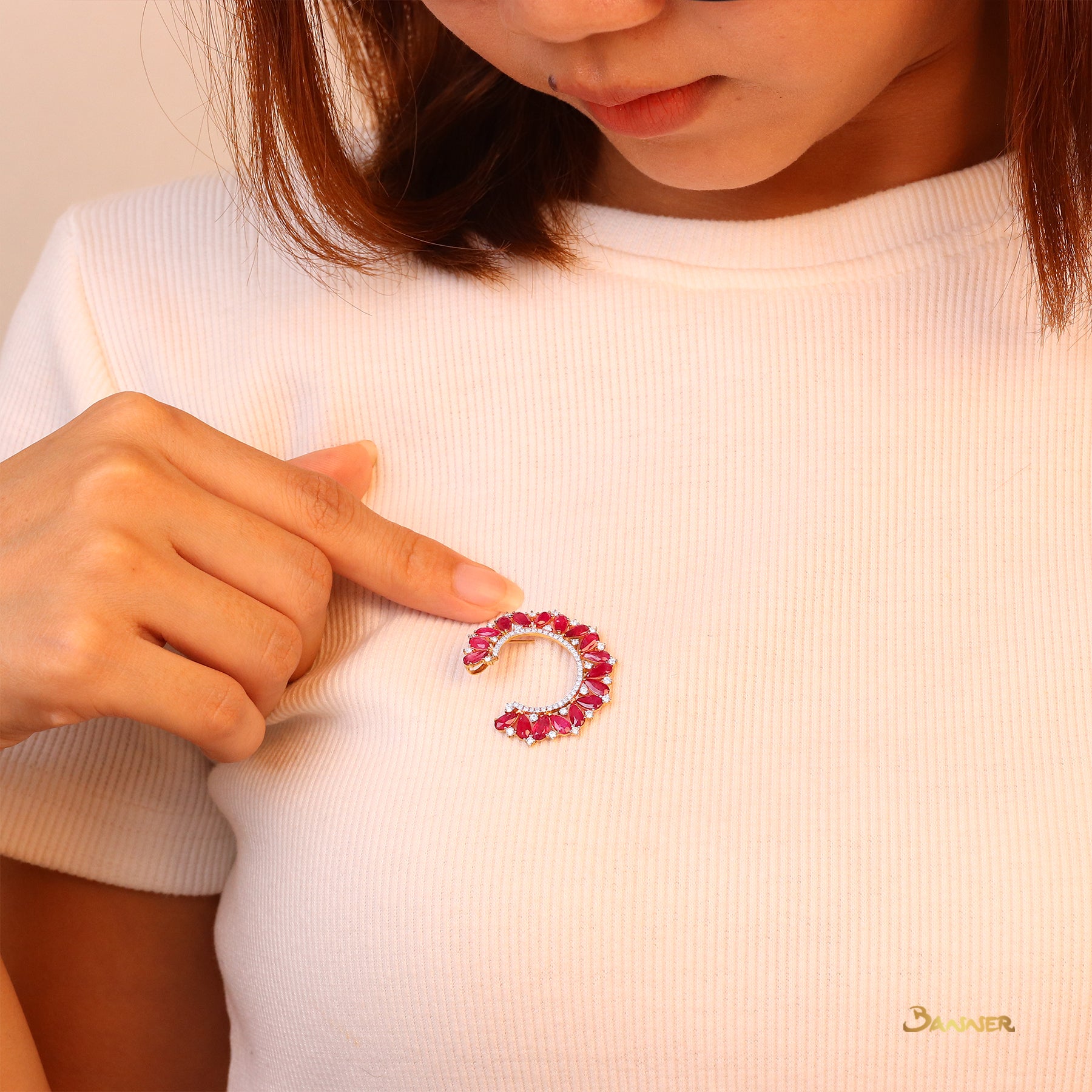 Ruby and Diamond Blossom Brooch