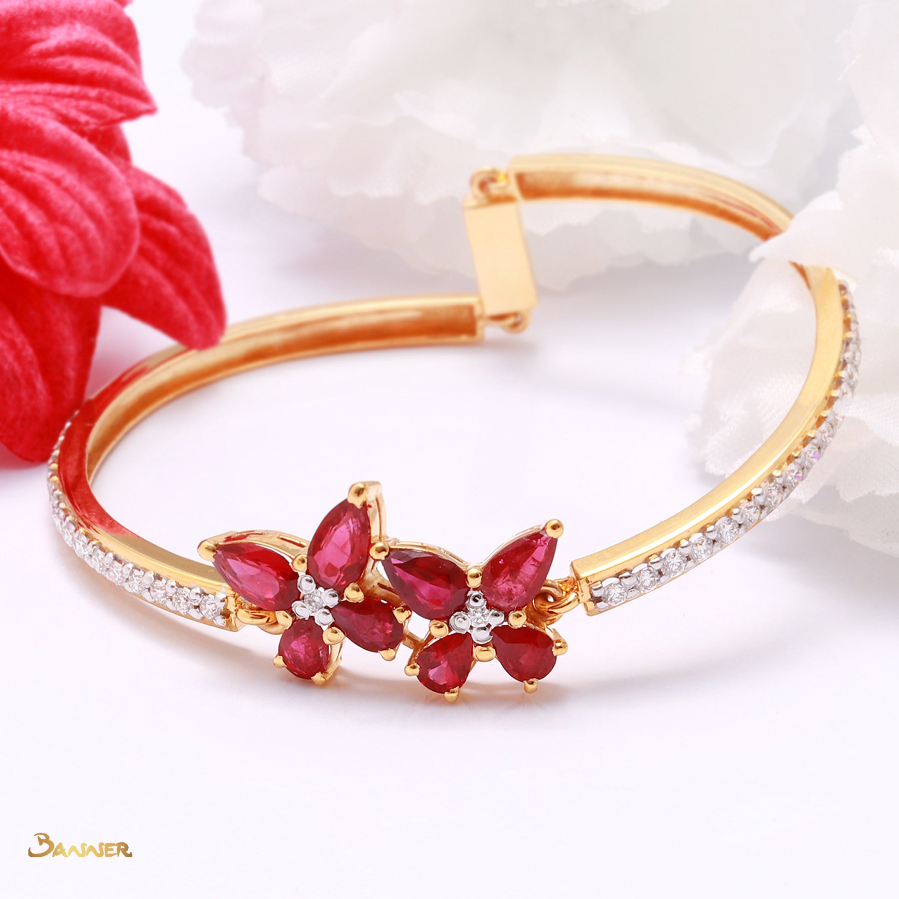 Ruby Butterfly and Diamond Bracelet