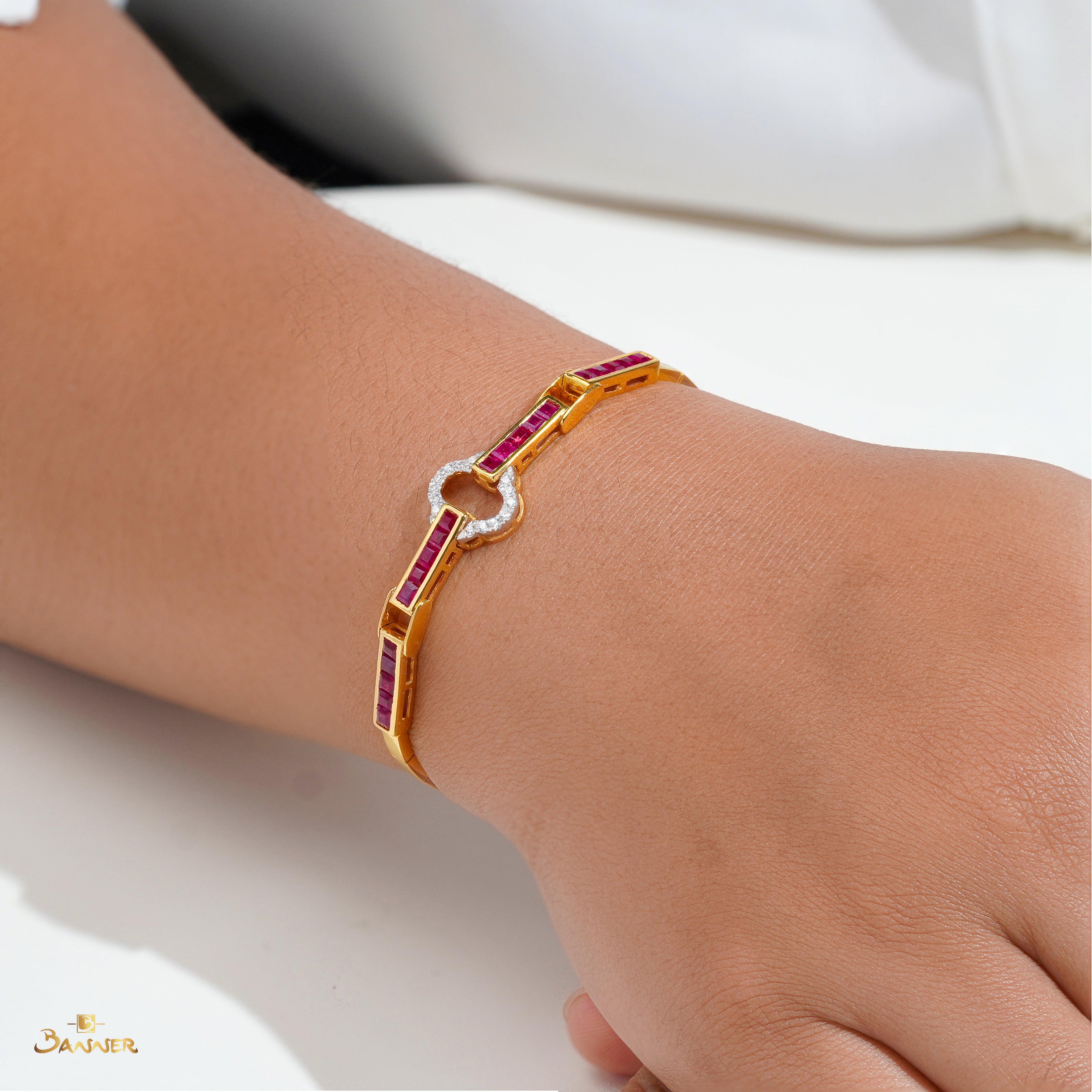 Emerald-cut Ruby and Diamond Embrace Bracelet