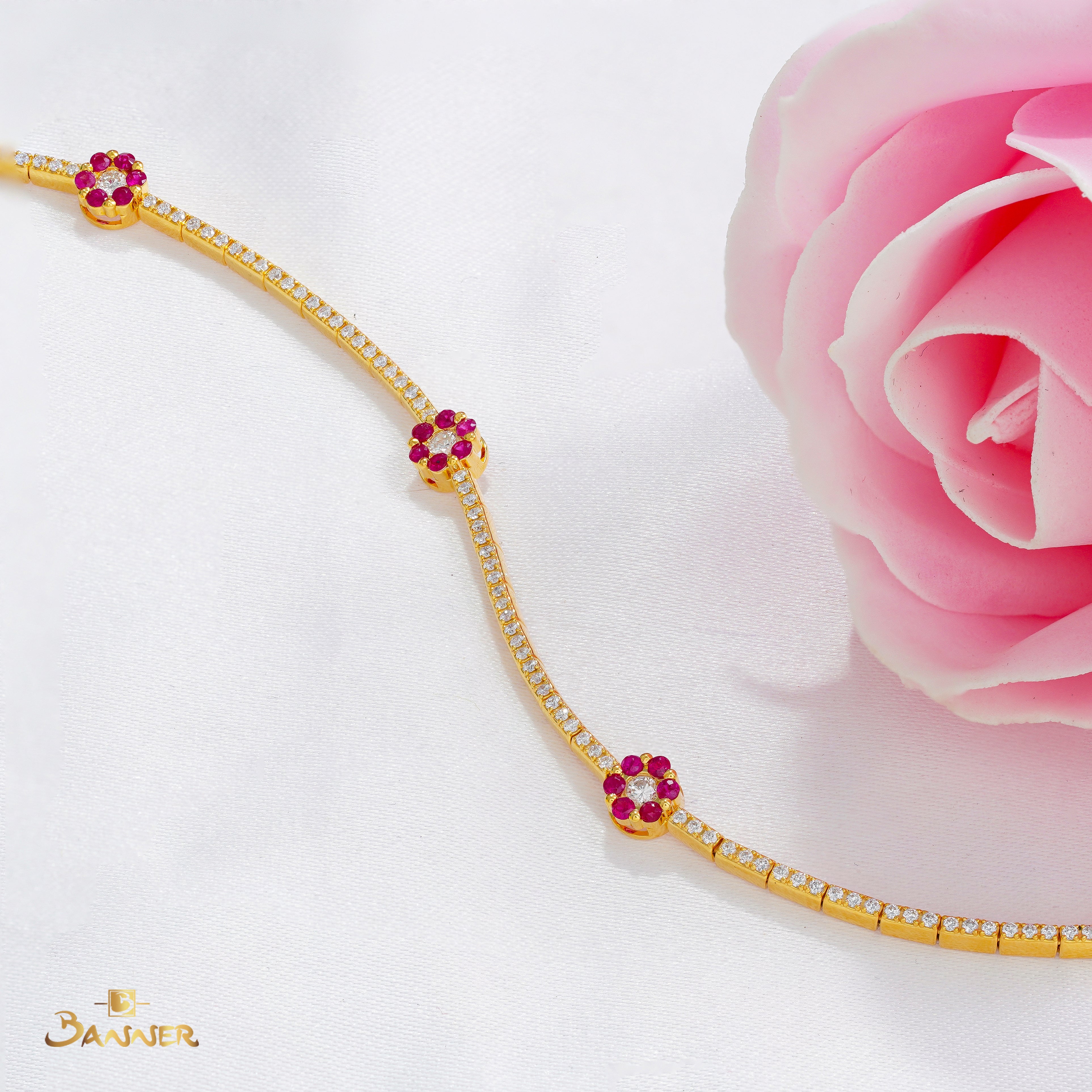Ruby and Diamond Floral Bracelet