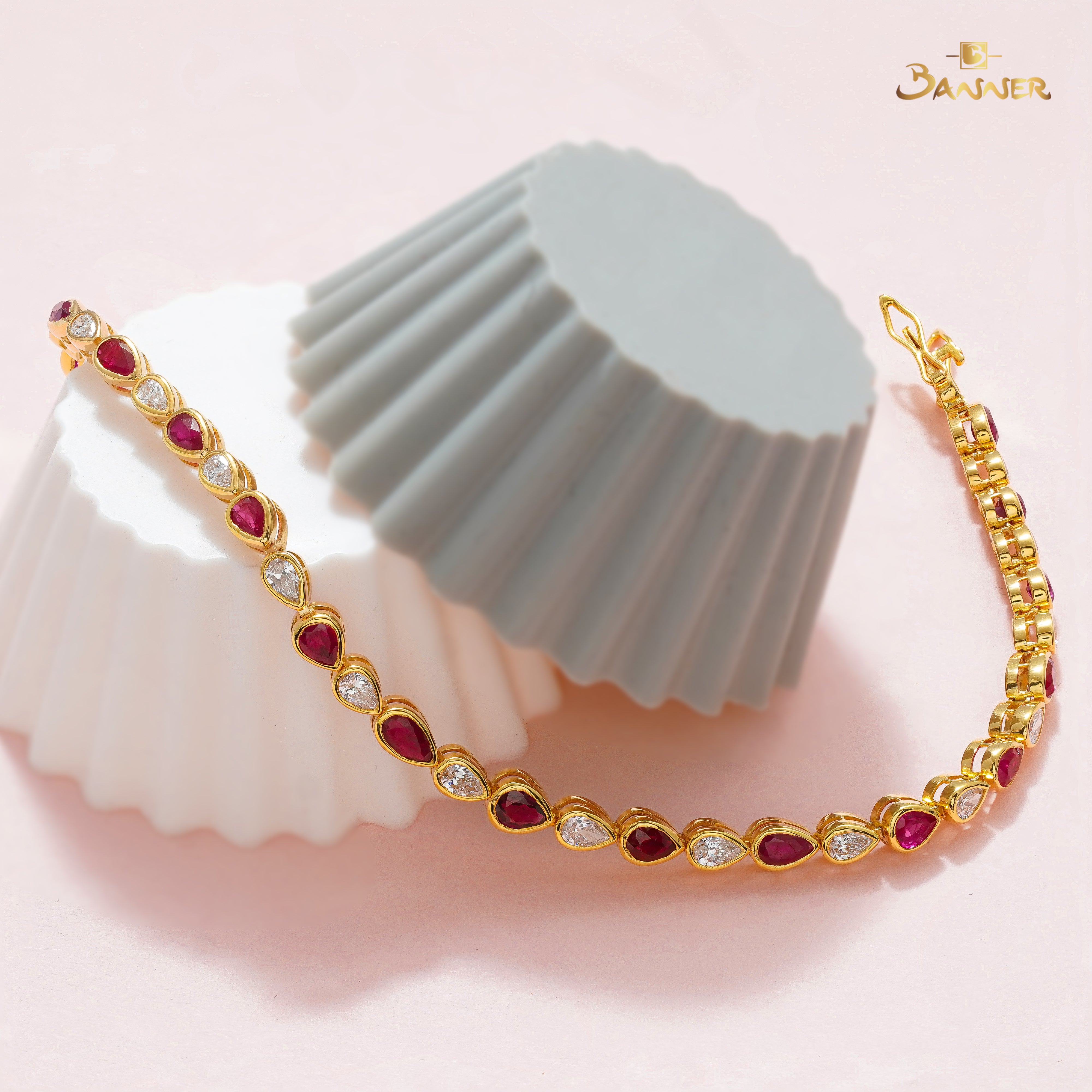 Ruby and Diamond Pear Bezel Bracelet