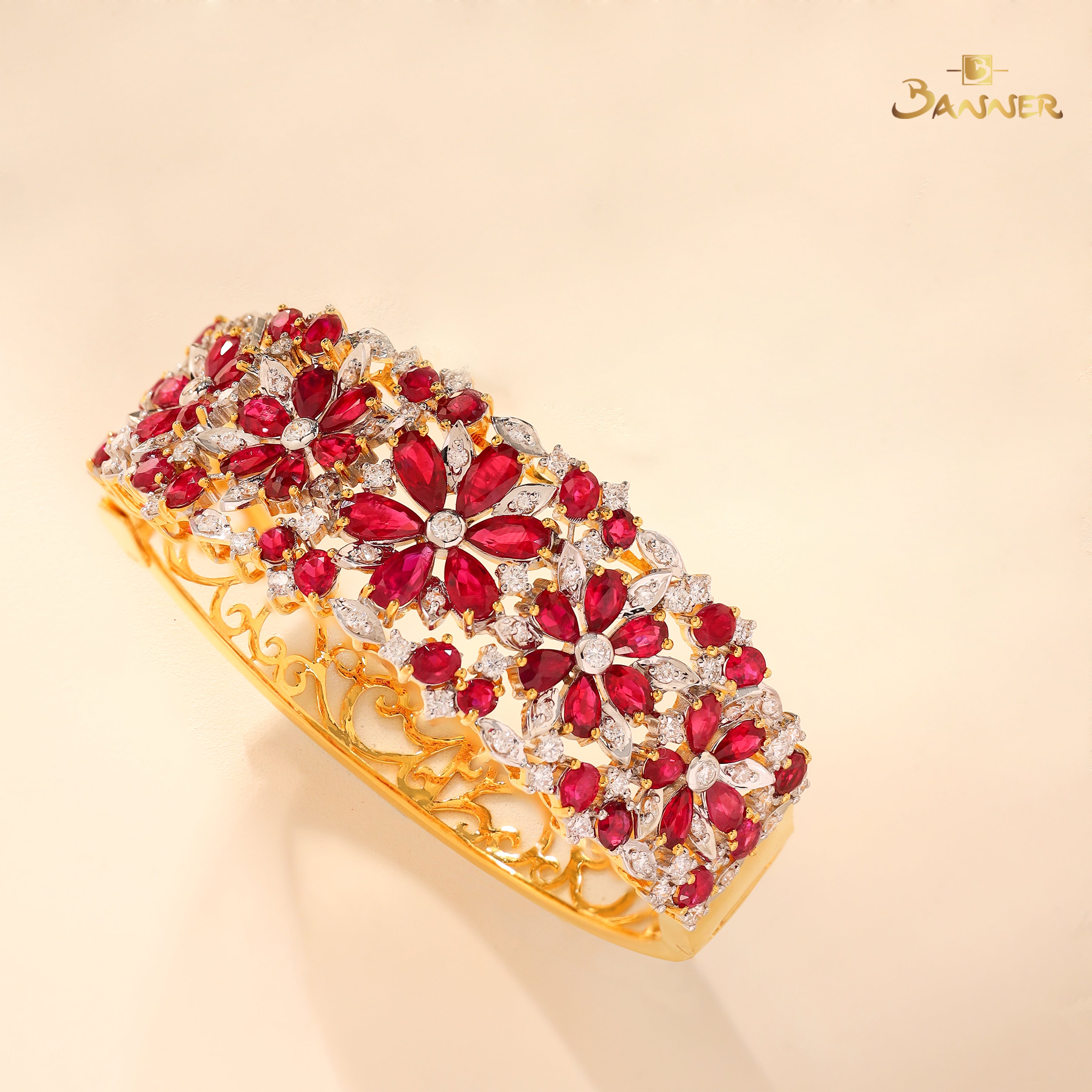 Ruby and Diamond Floral Bracelet