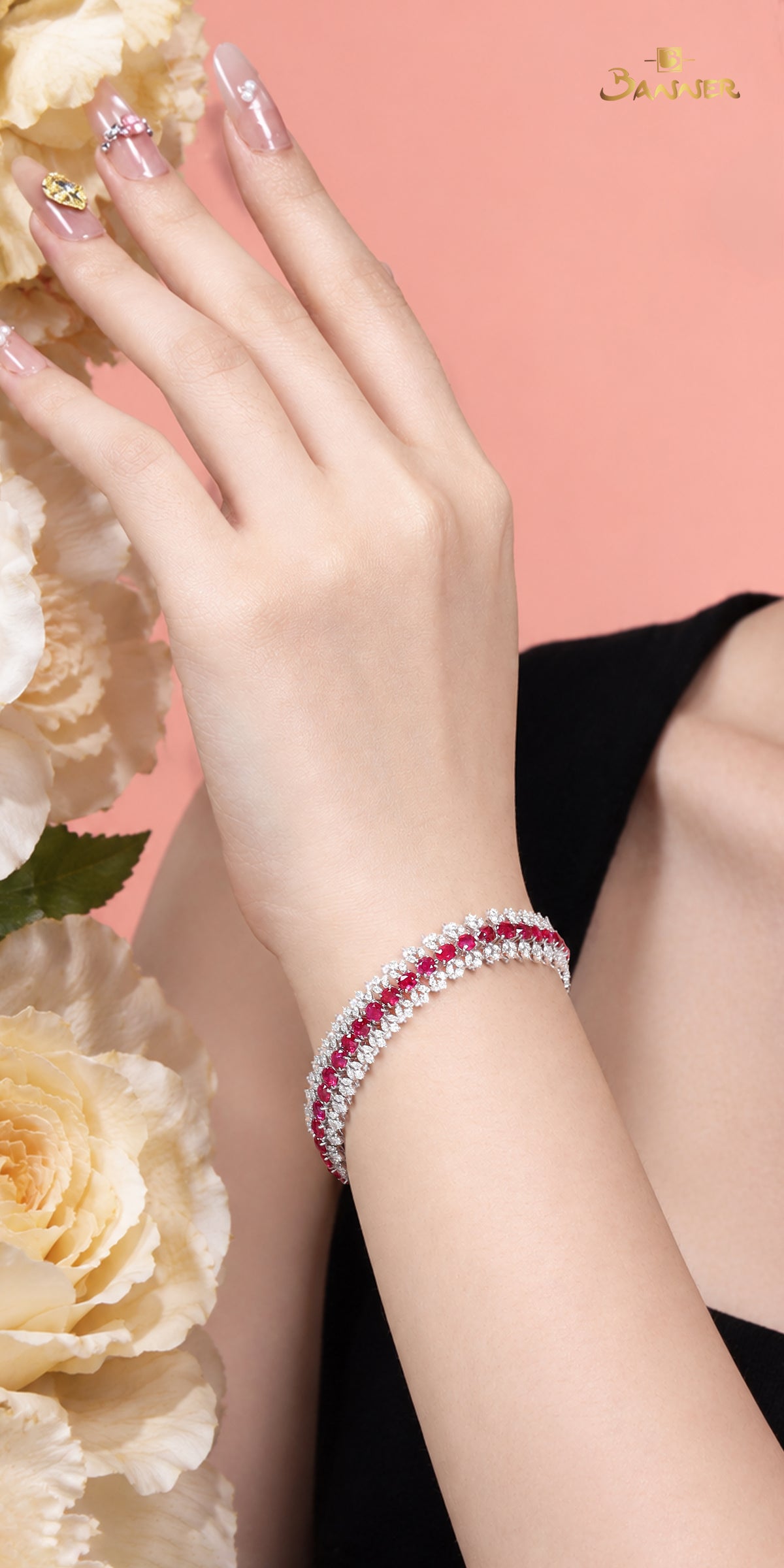 Natural Ruby and Diamond Line Bracelet