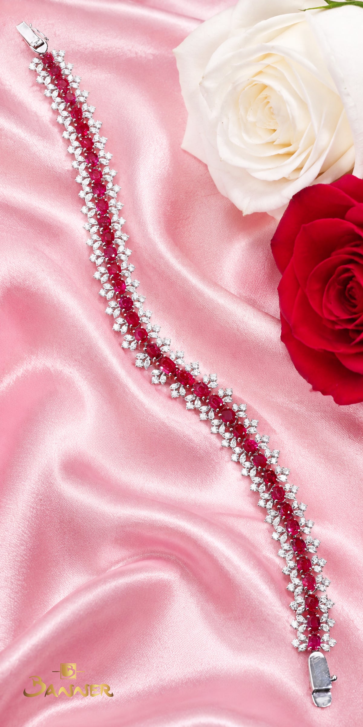 Natural Ruby and Diamond Line Bracelet