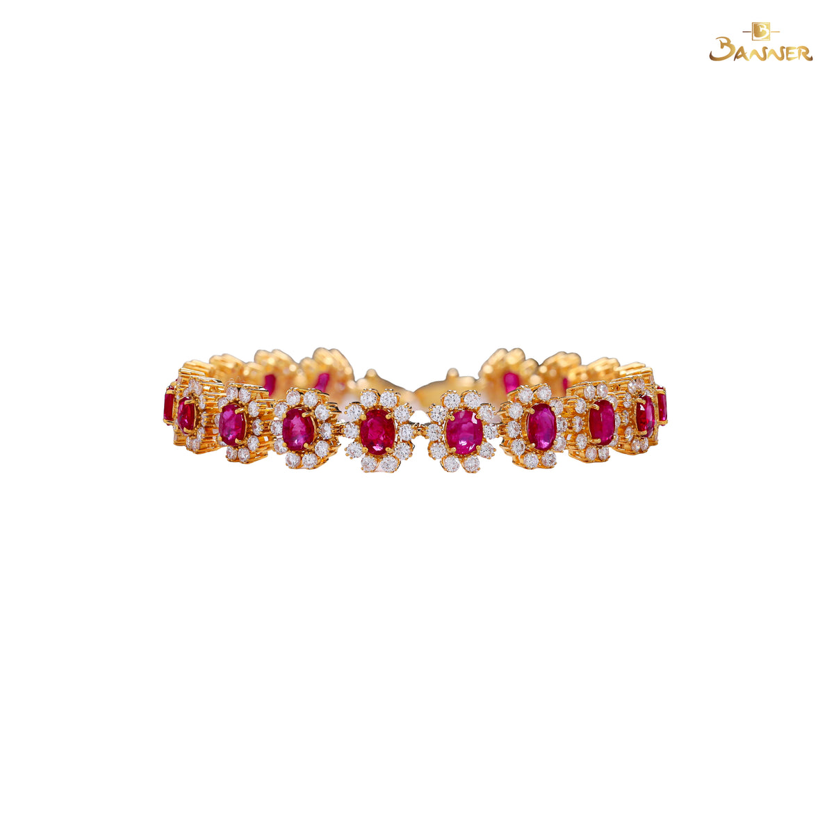 Natural Ruby and Diamond Daisy Bracelet