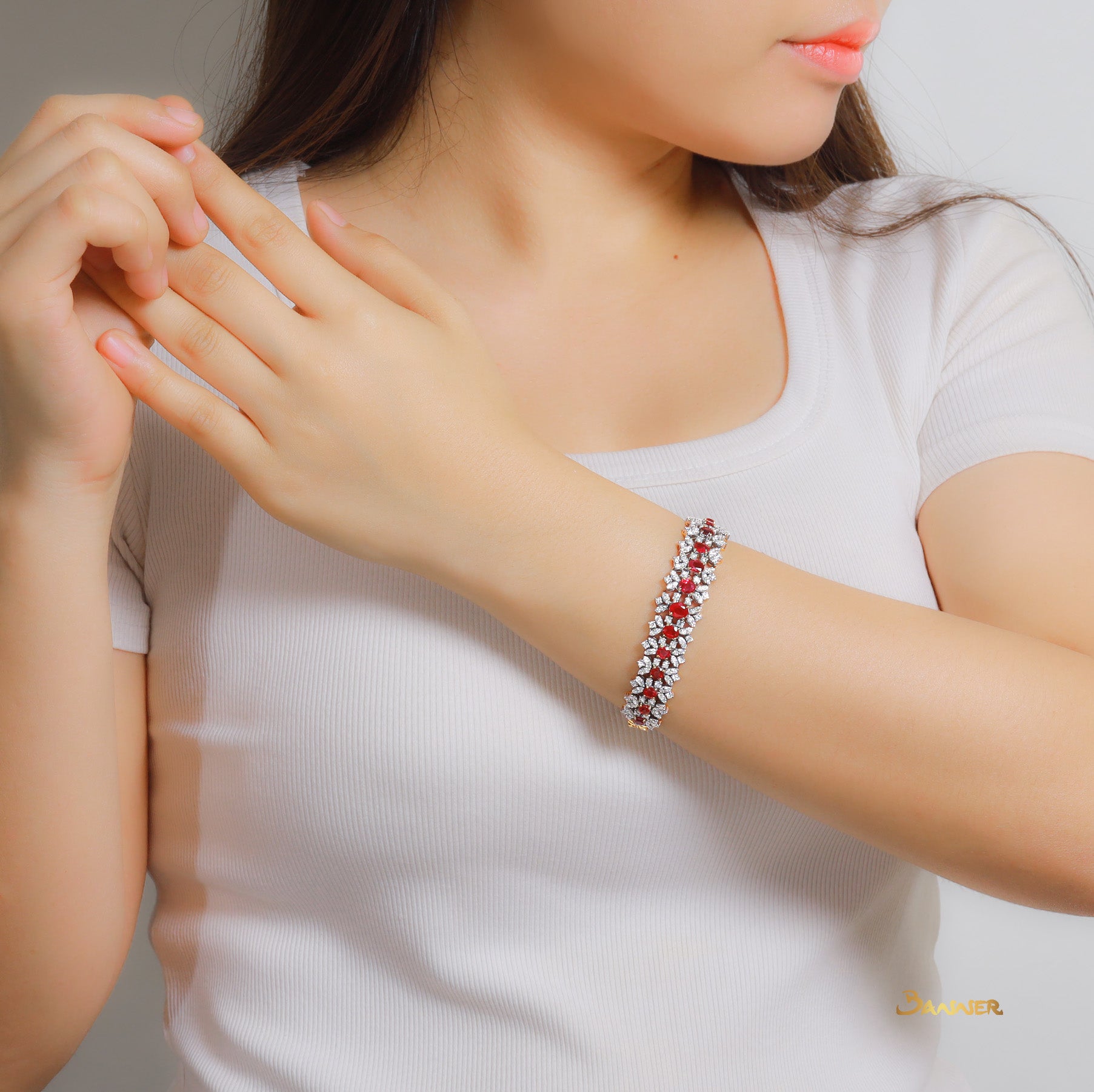 Ruby and Diamond Floral Bracelet