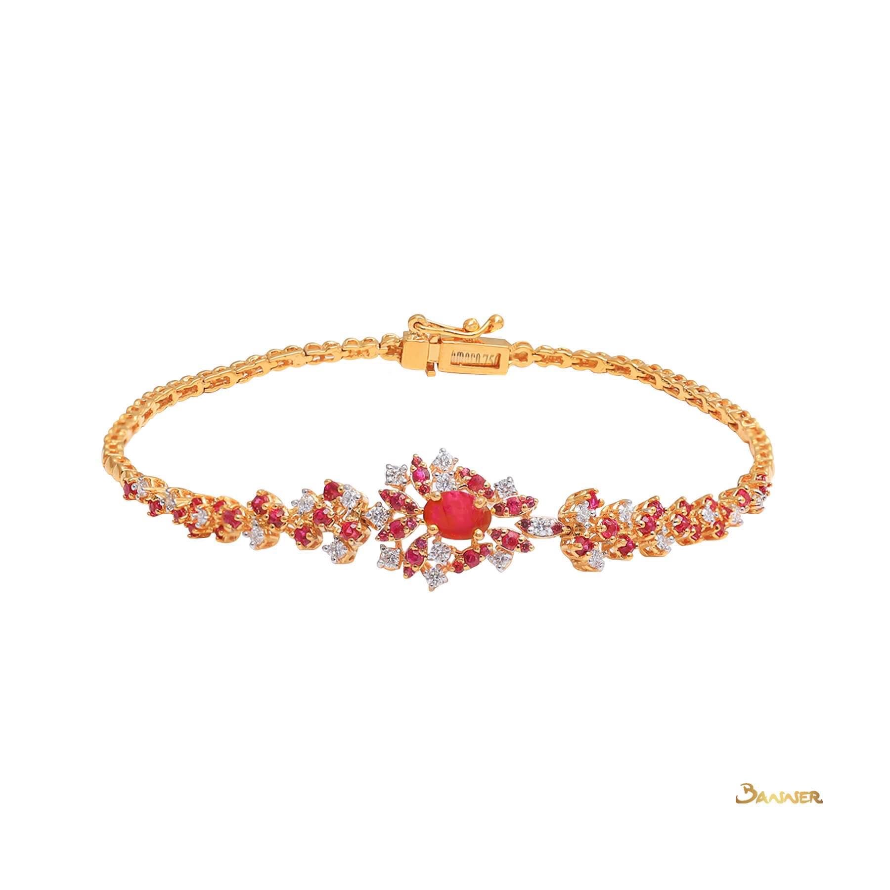 Ruby and Diamond Floral Bracelet