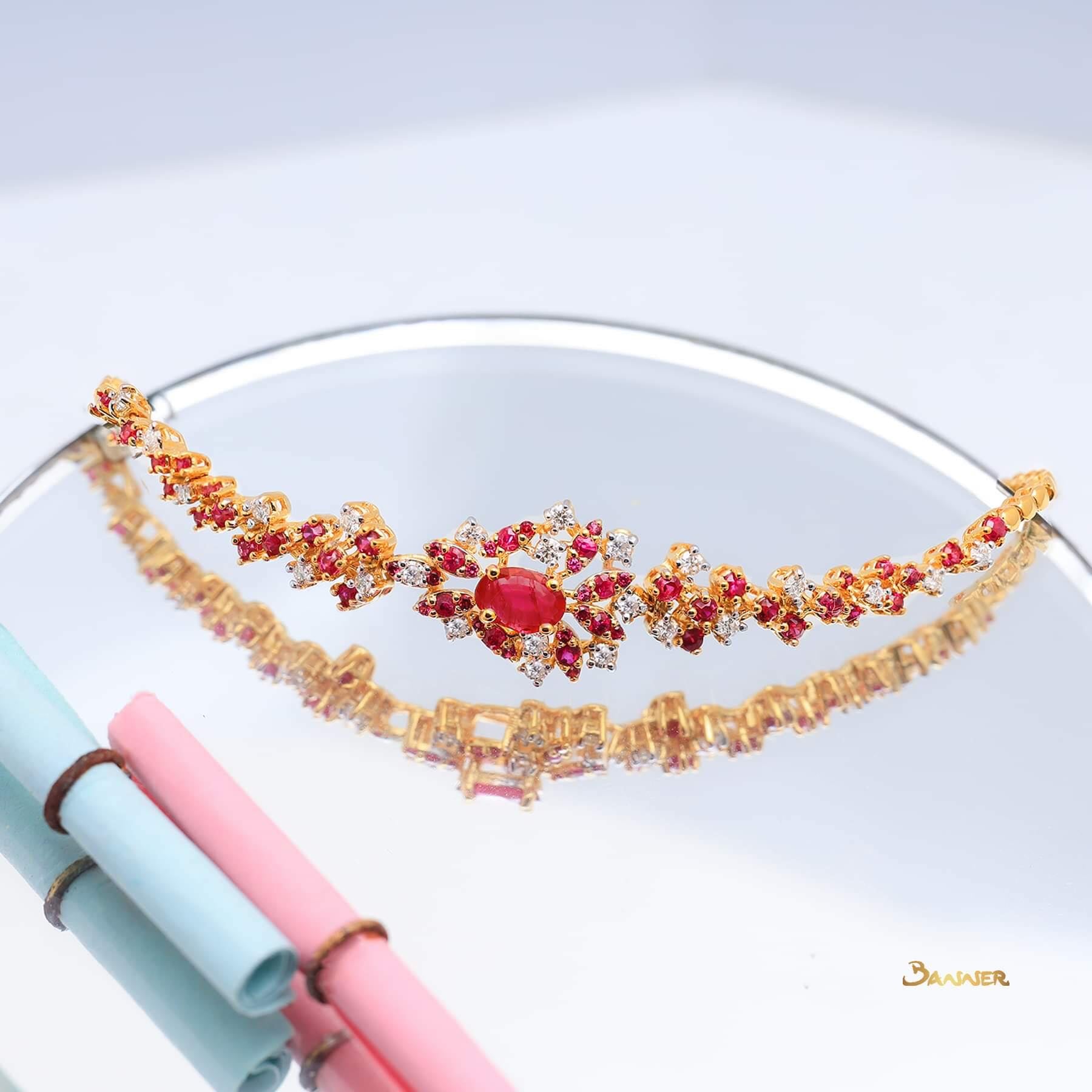 Ruby and Diamond Floral Bracelet