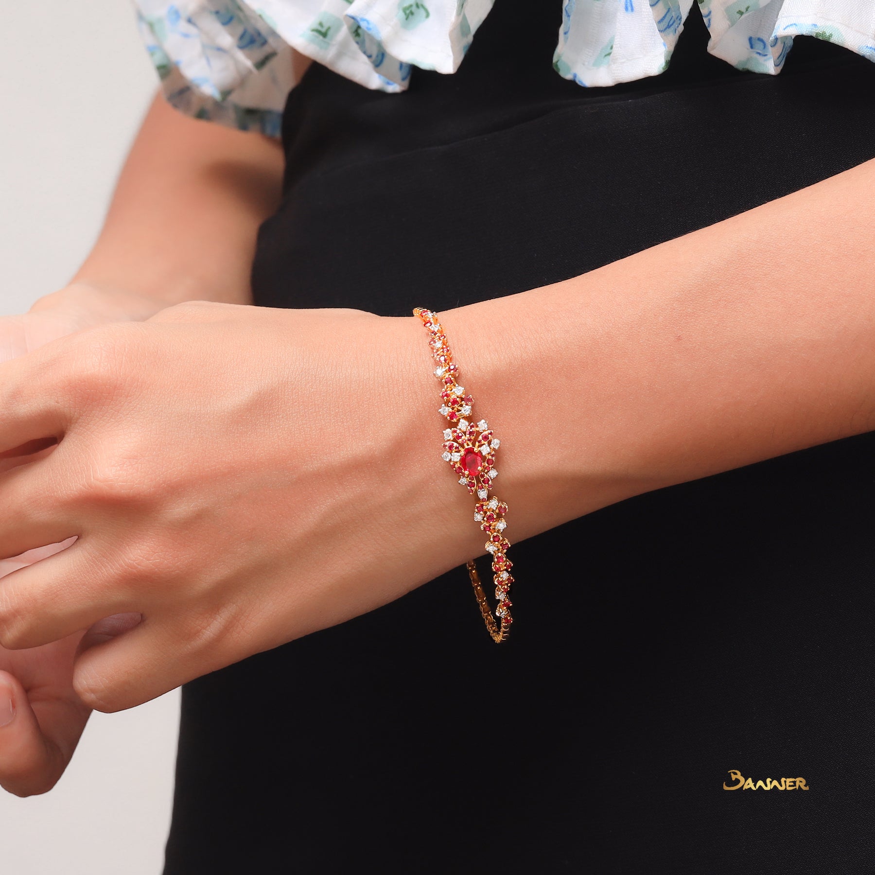 Ruby and Diamond Floral Bracelet