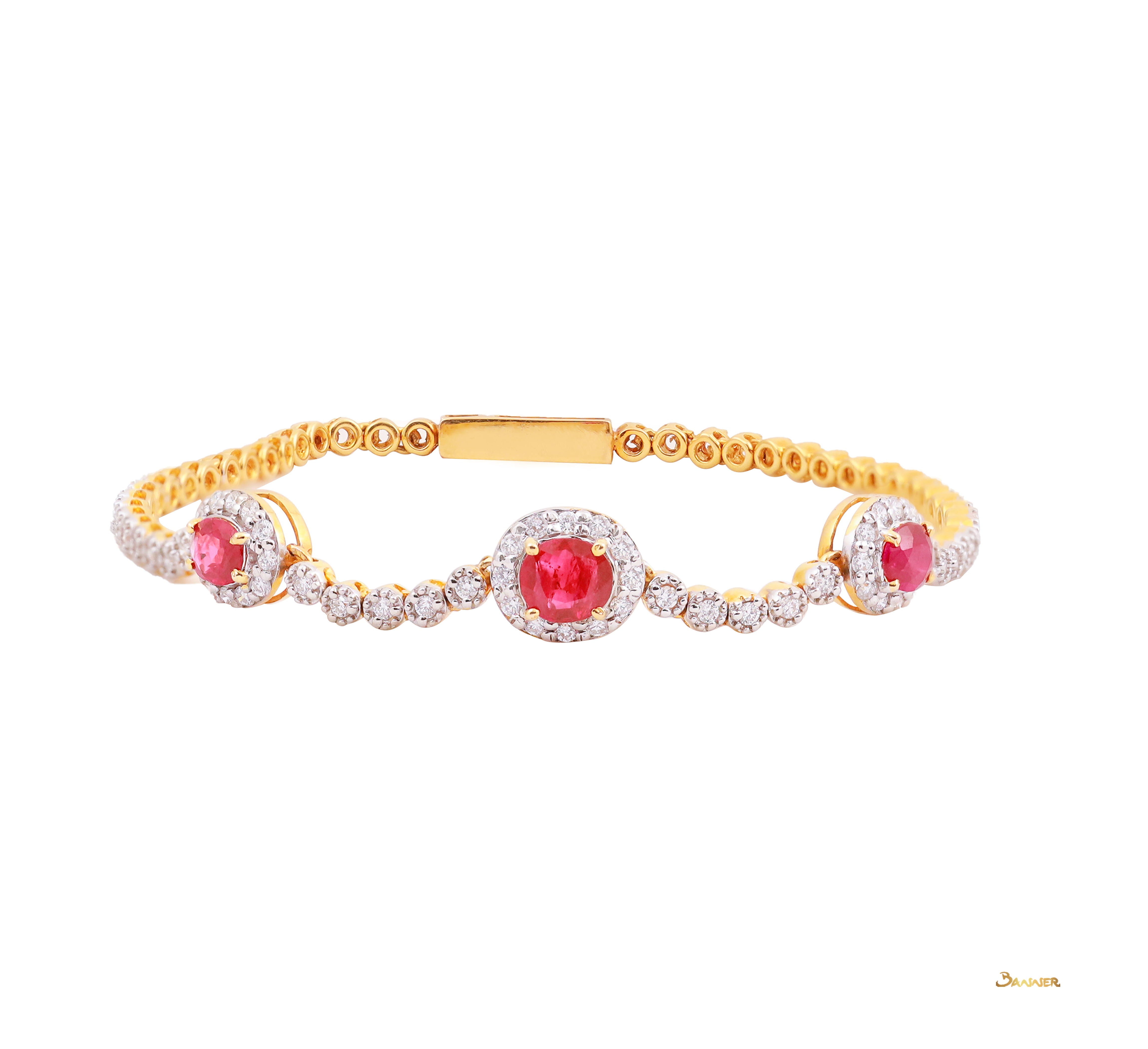 Ruby and Diamond 3-step Halo Bracelet