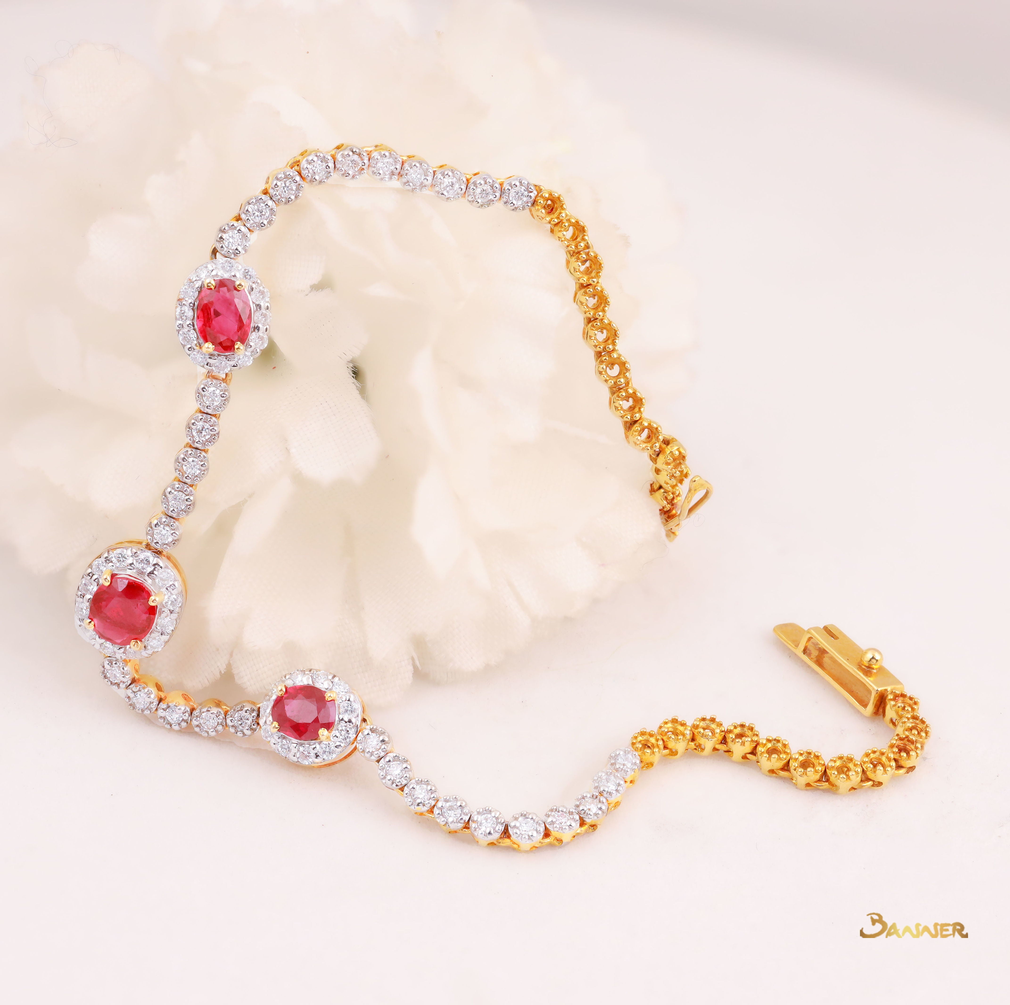 Ruby and Diamond 3-step Halo Bracelet