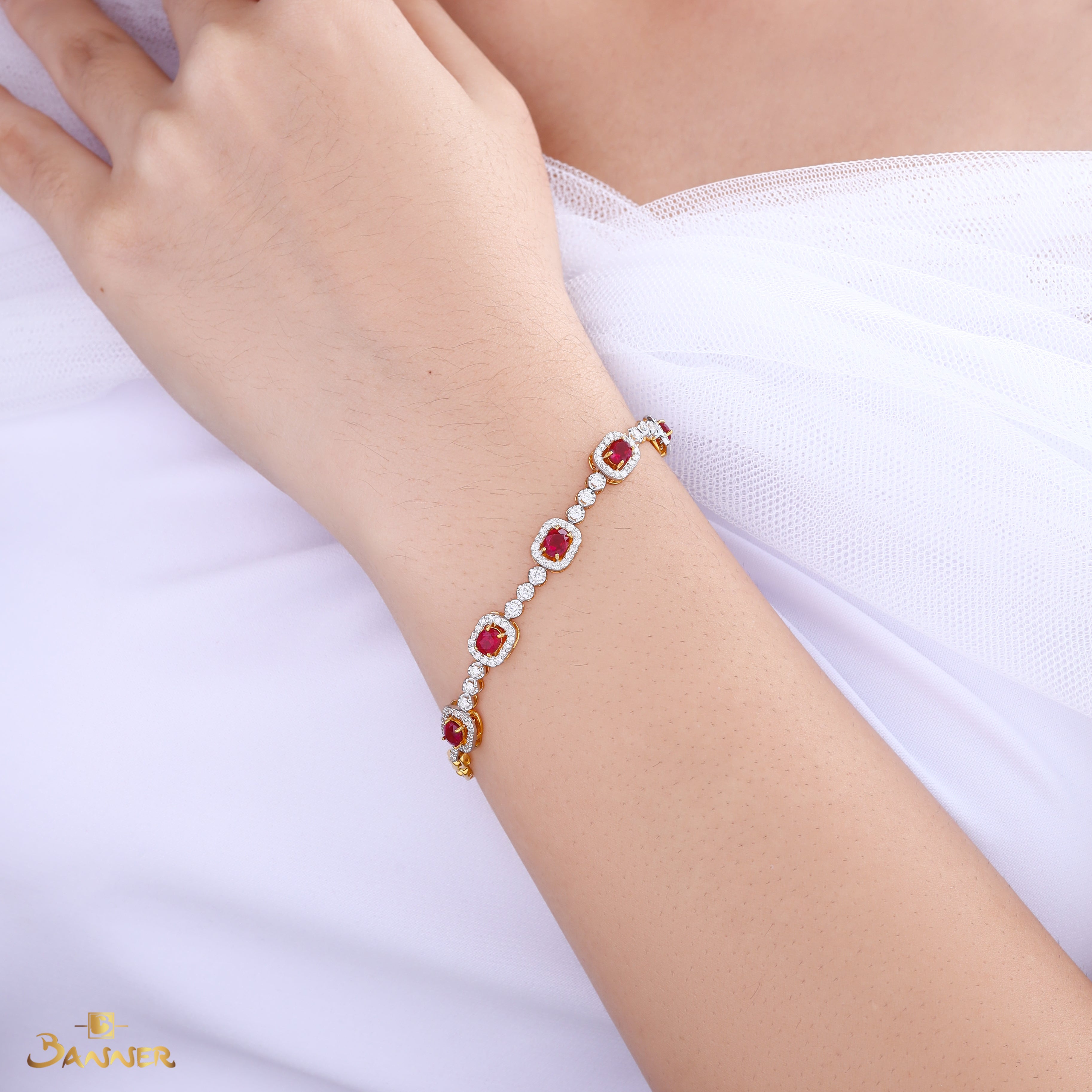Ruby and Diamond Halo Bracelet