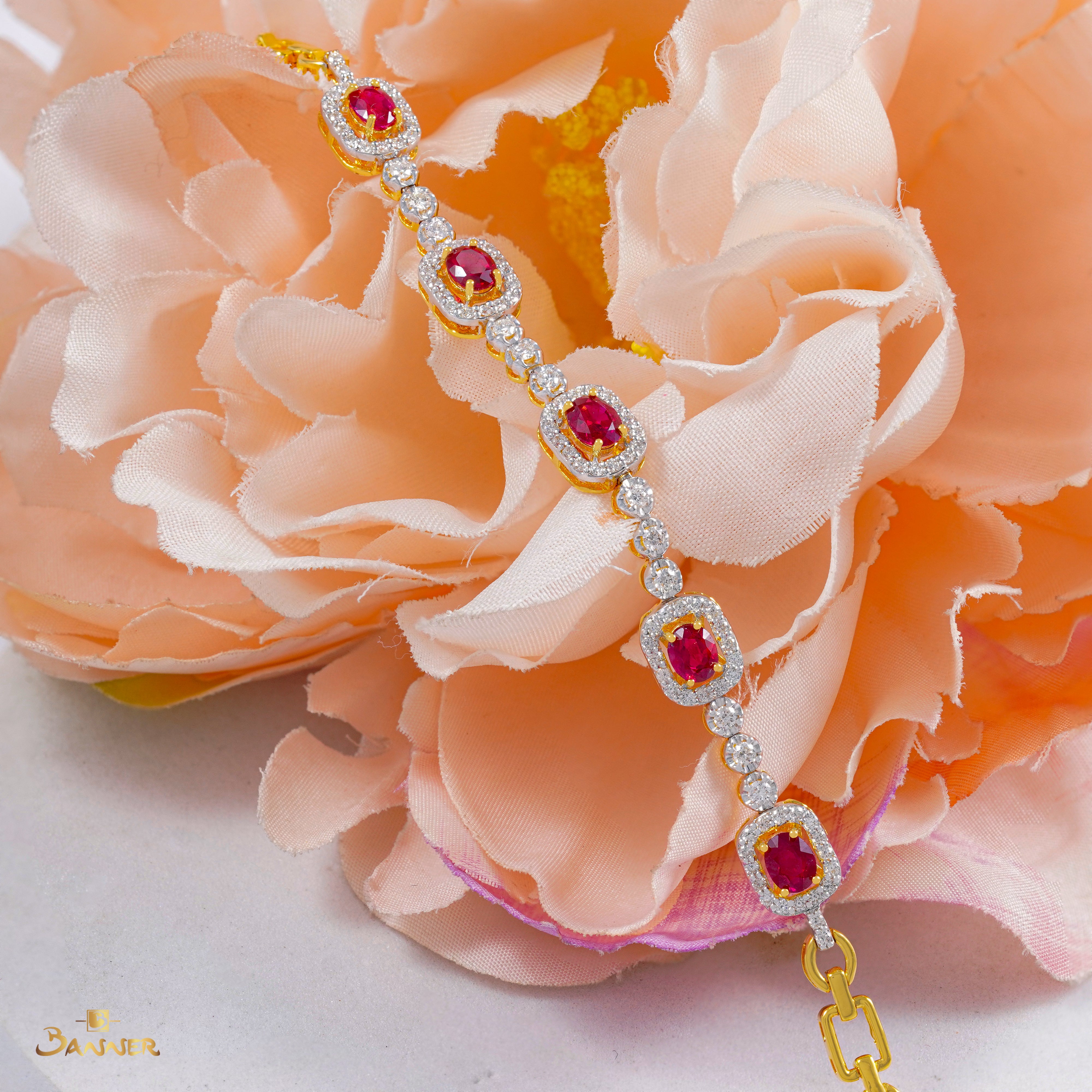 Ruby and Diamond Halo Bracelet