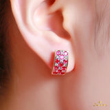 Ruby and Diamond Checkered Stud Earrings