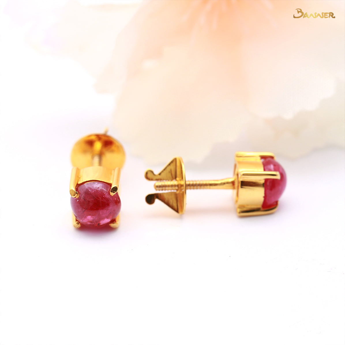 Ruby Cabochon Stud Earrings