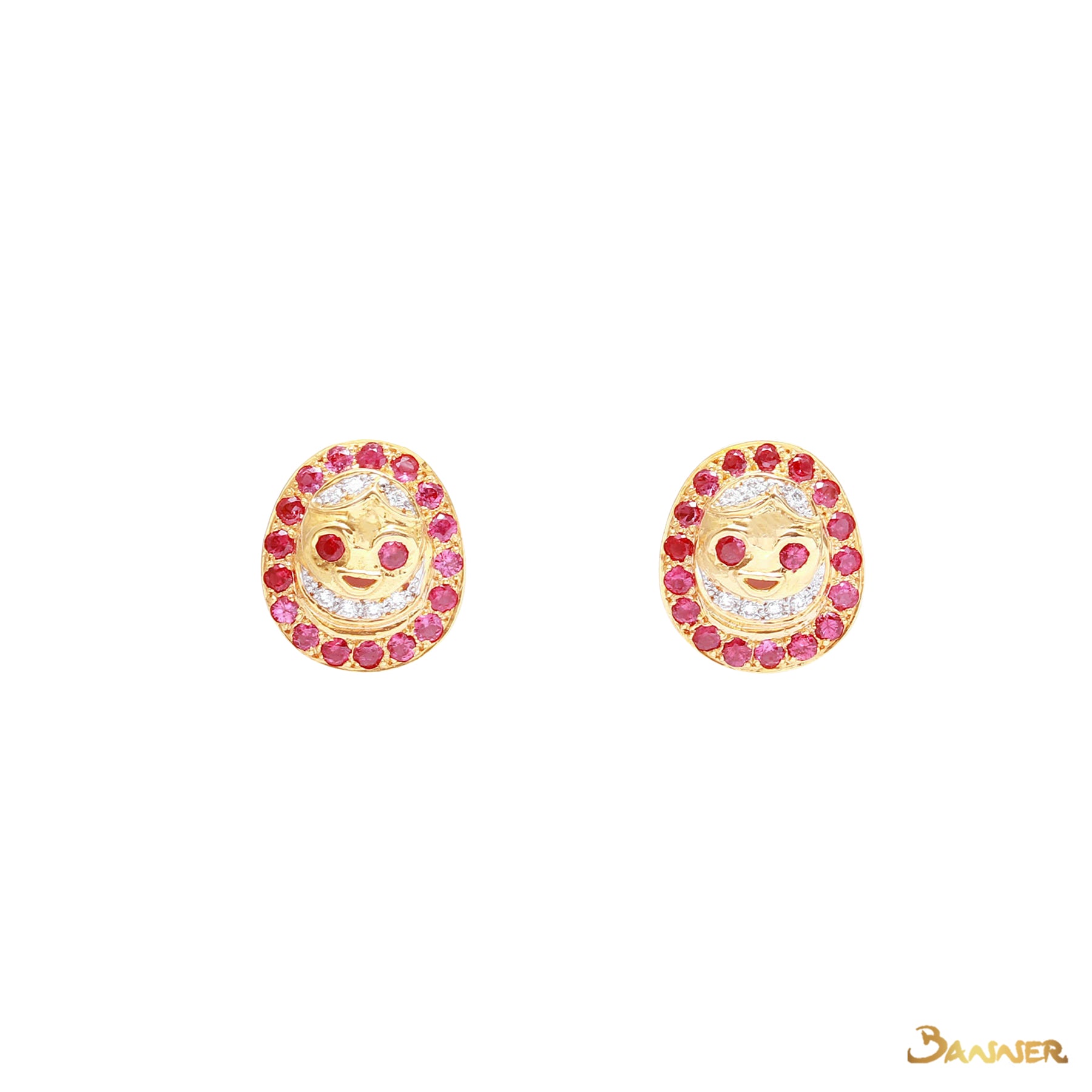 Ruby and Diamond Pyit-Taing-Daung Stud Earrings