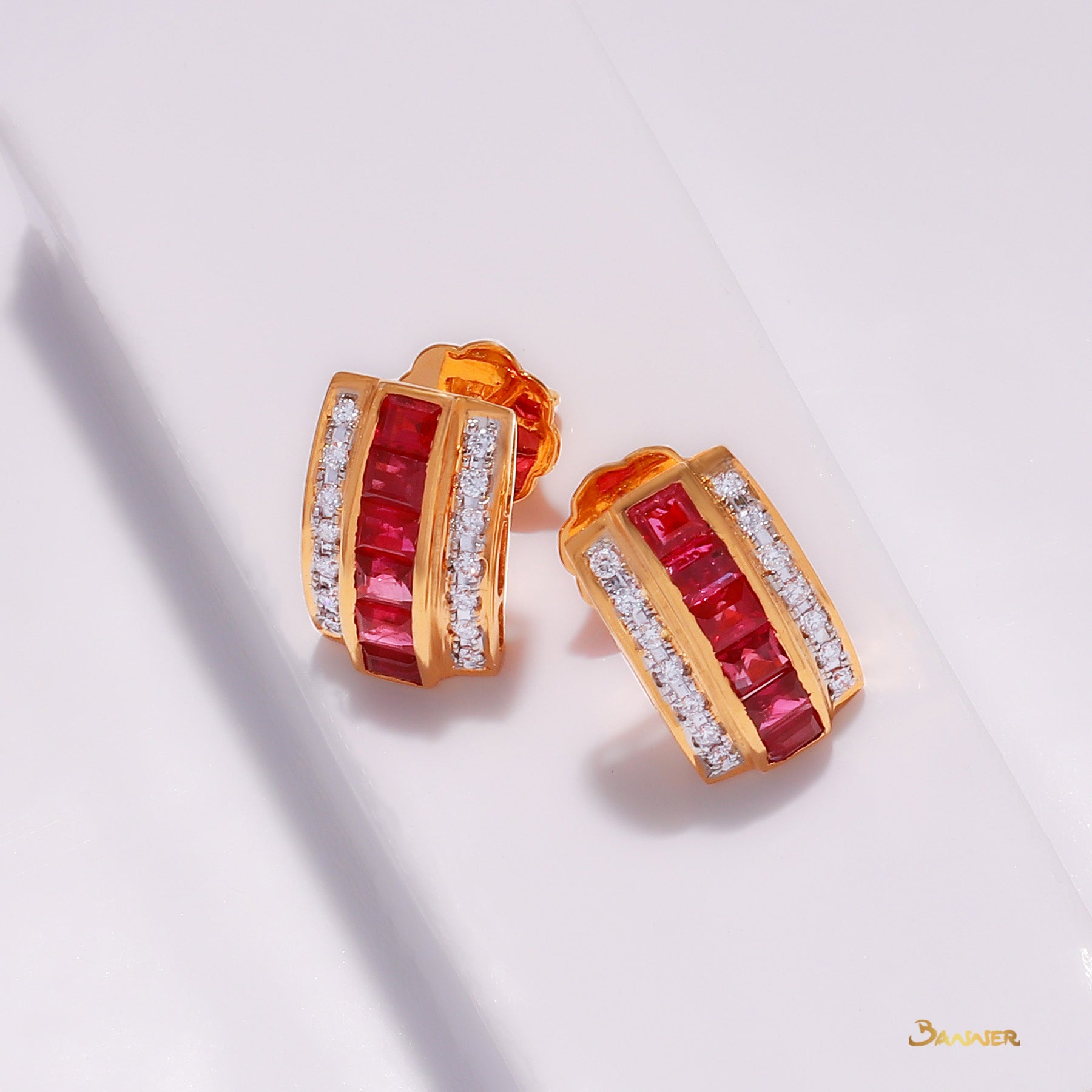 Ruby Emerald Cut Rectangular Shaped Earrings