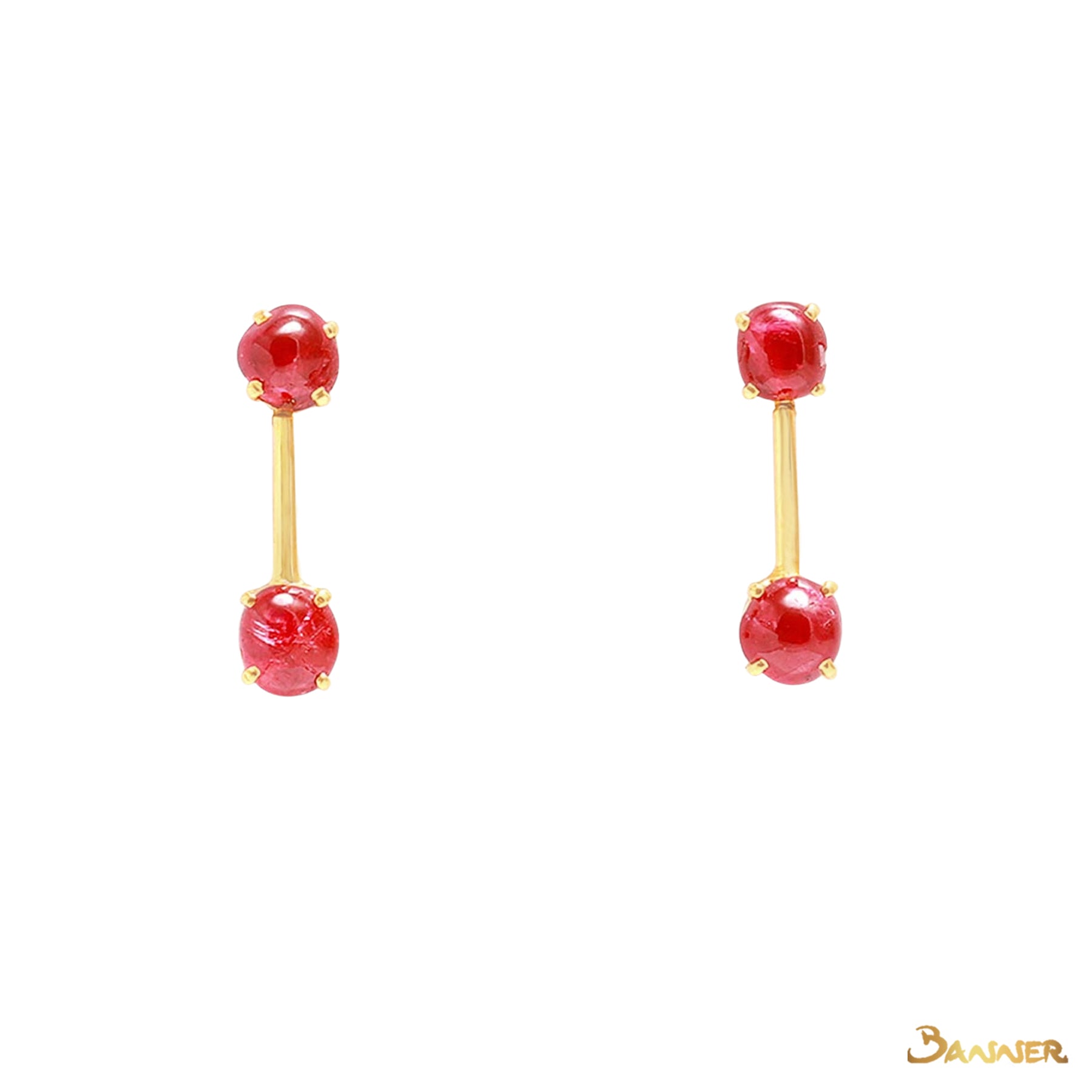 Ruby Cabochon 2-Step Earrings