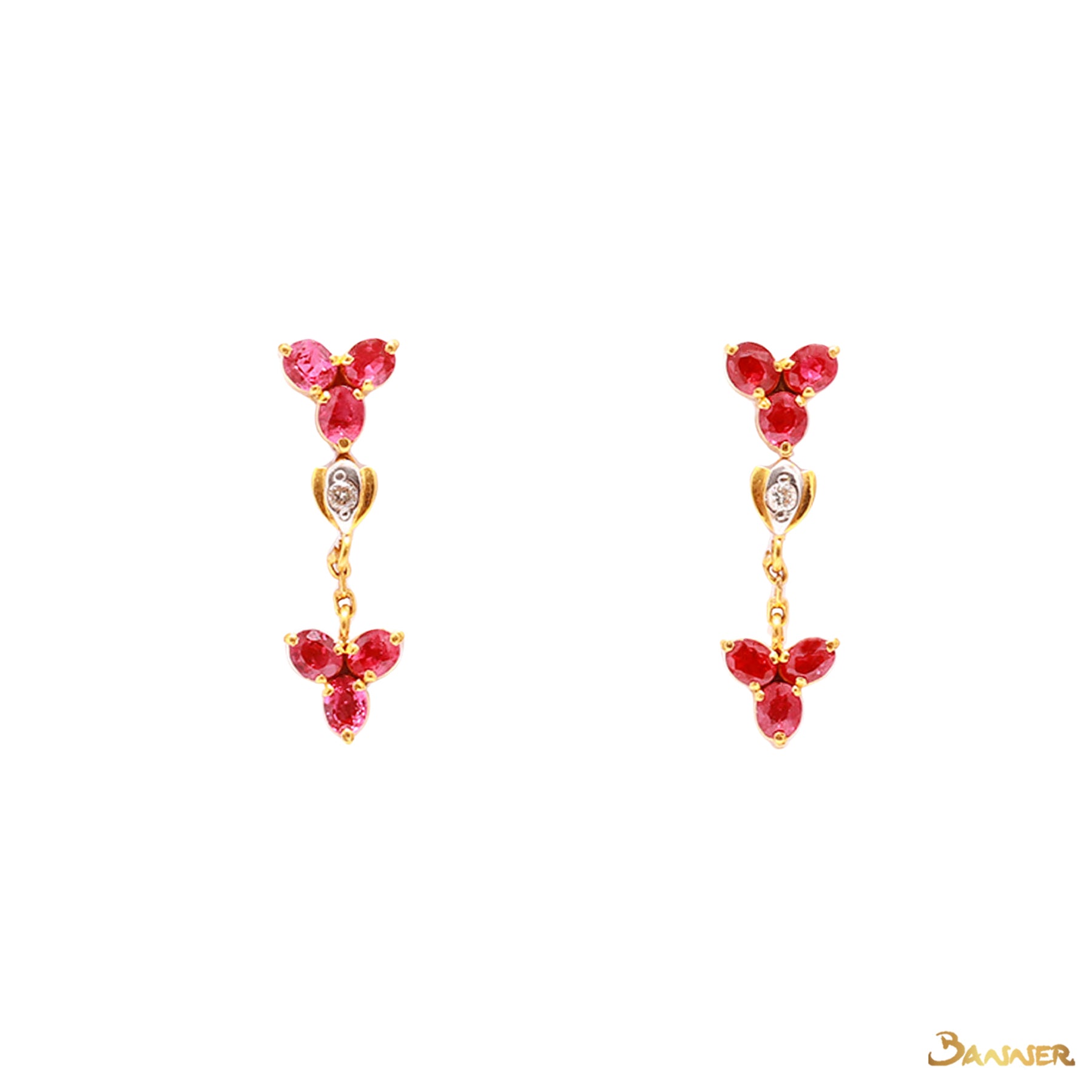 Ruby and Diamond Flower Earrings