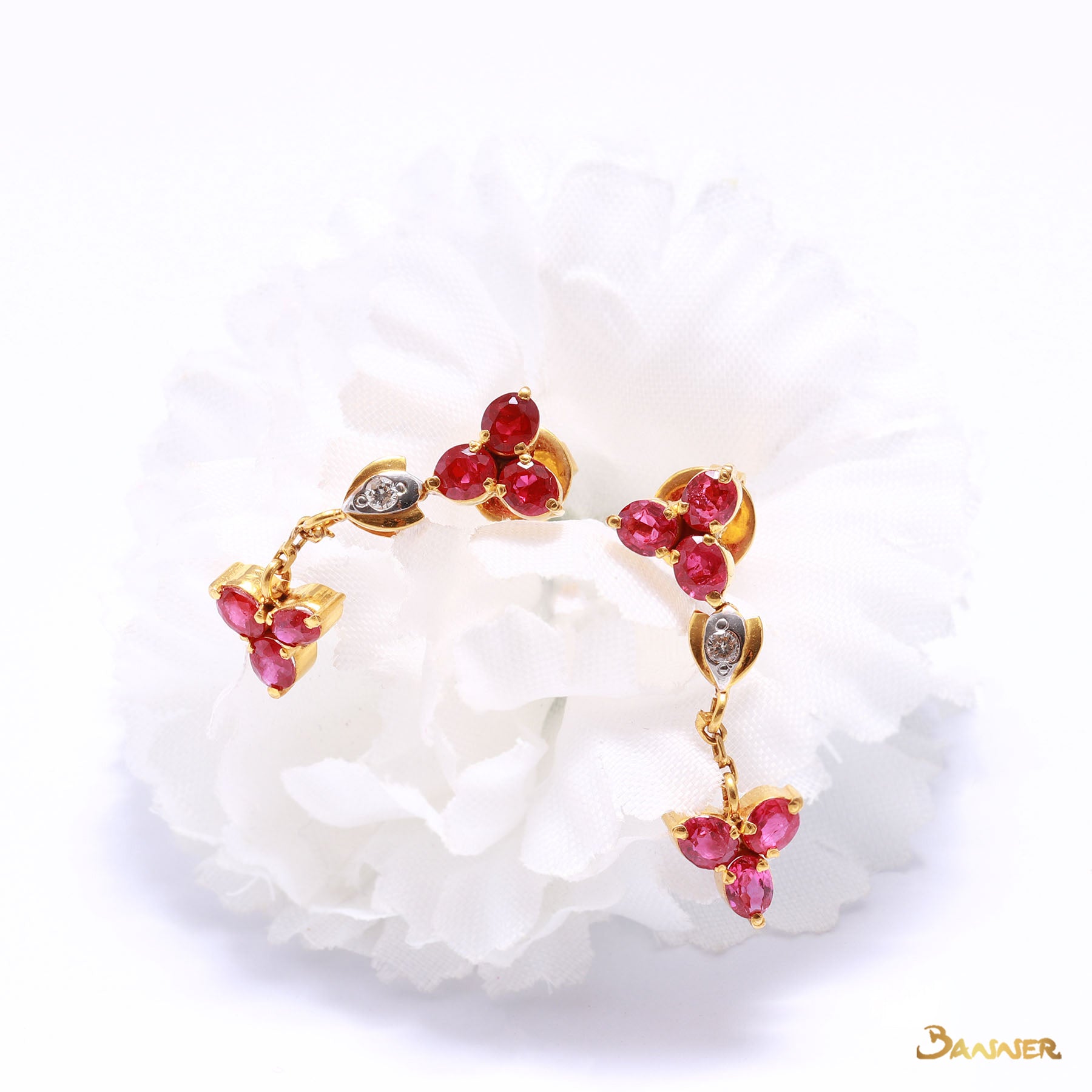 Ruby and Diamond Flower Earrings