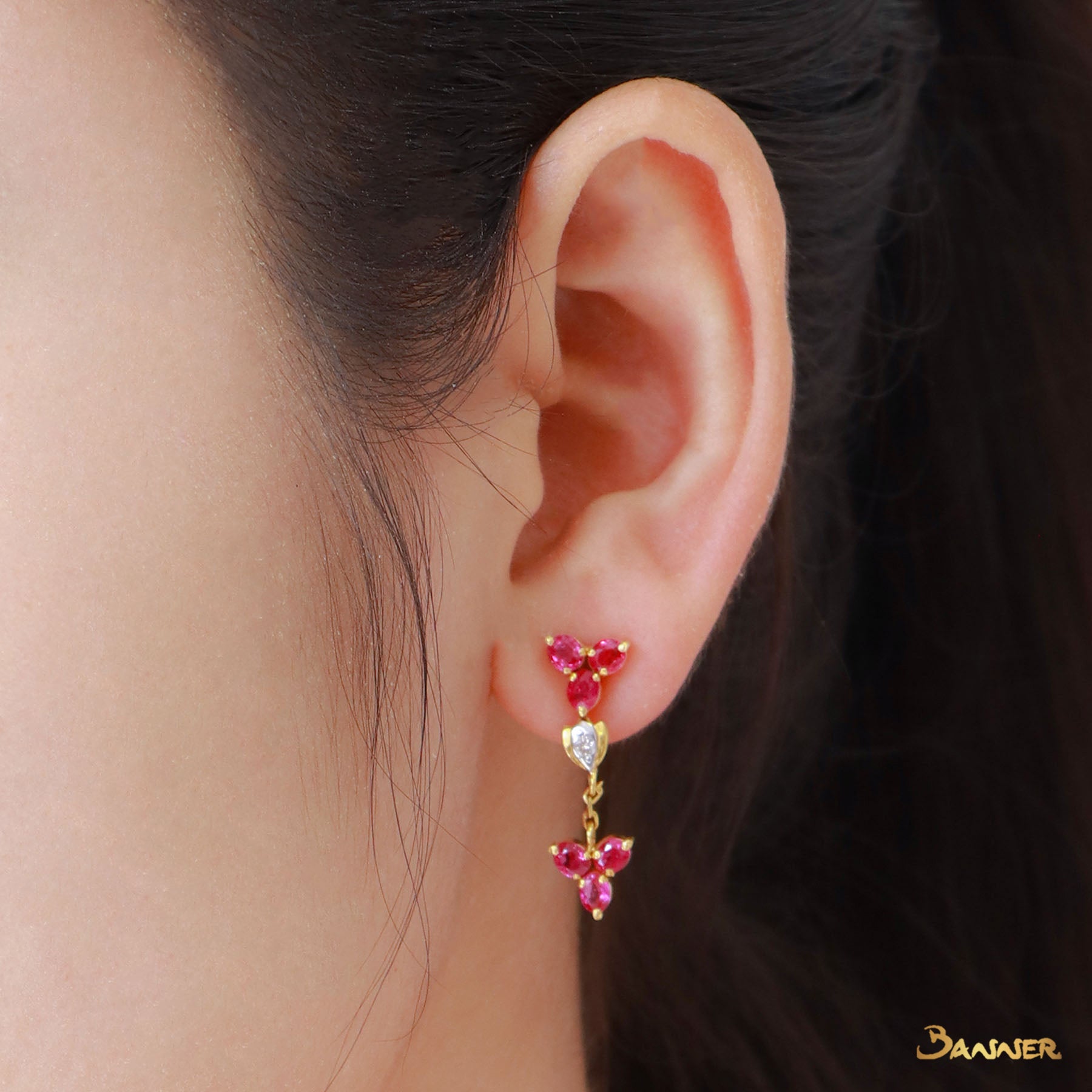 Ruby and Diamond Flower Earrings