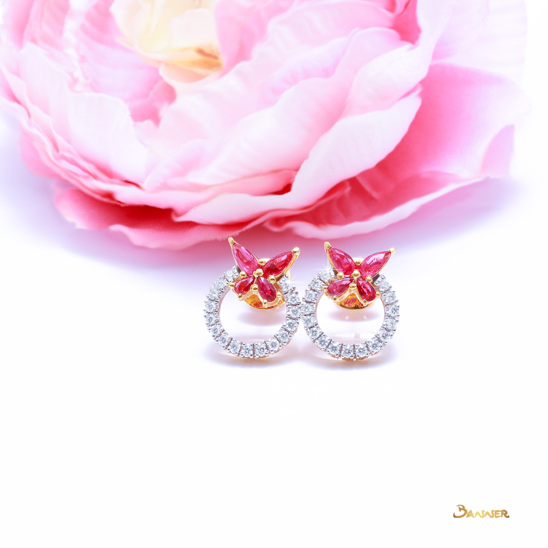 Ruby and Diamond Butterfly Earrings