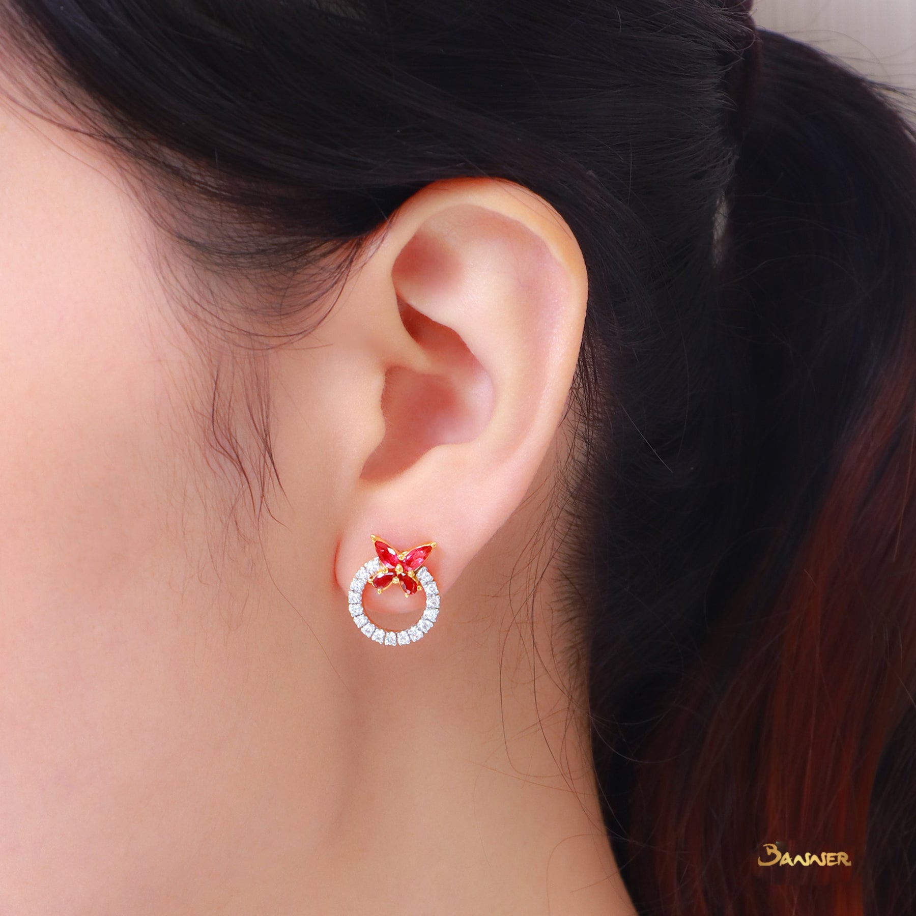 Ruby and Diamond Butterfly Earrings