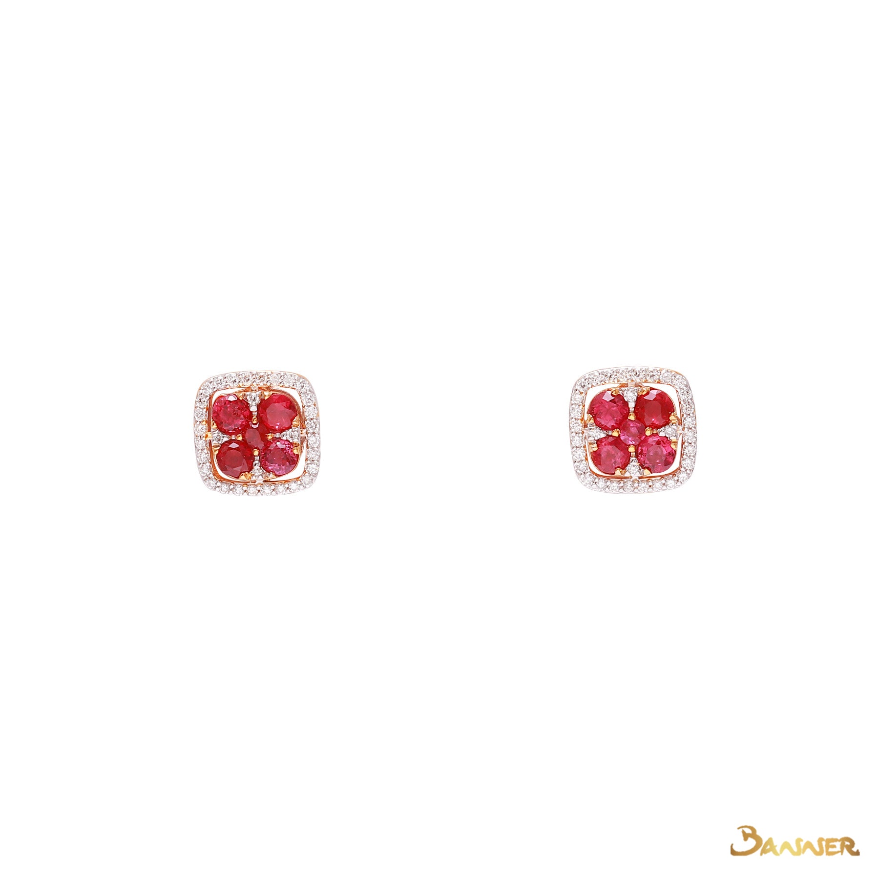 Ruby and Diamond Flower Earrings