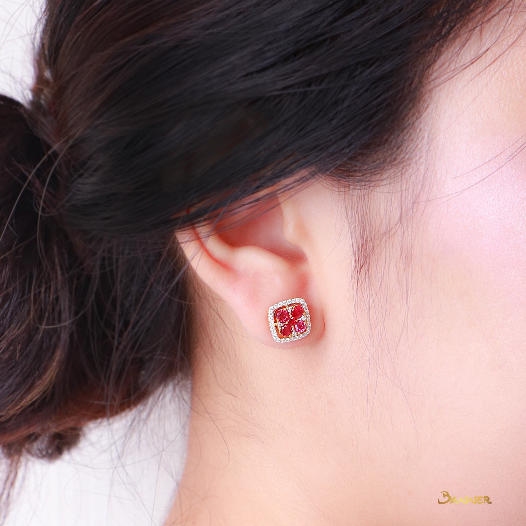 Ruby and Diamond Flower Earrings