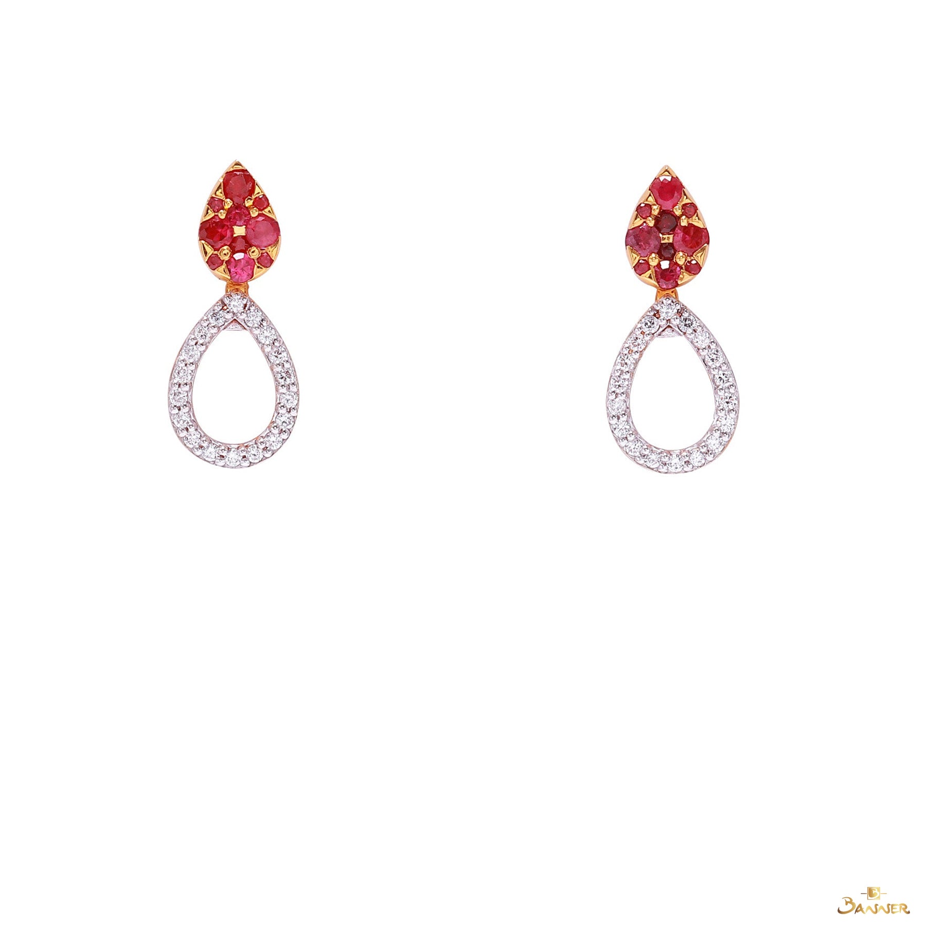 Ruby and Diamond 3-way Rain-drop Earrings