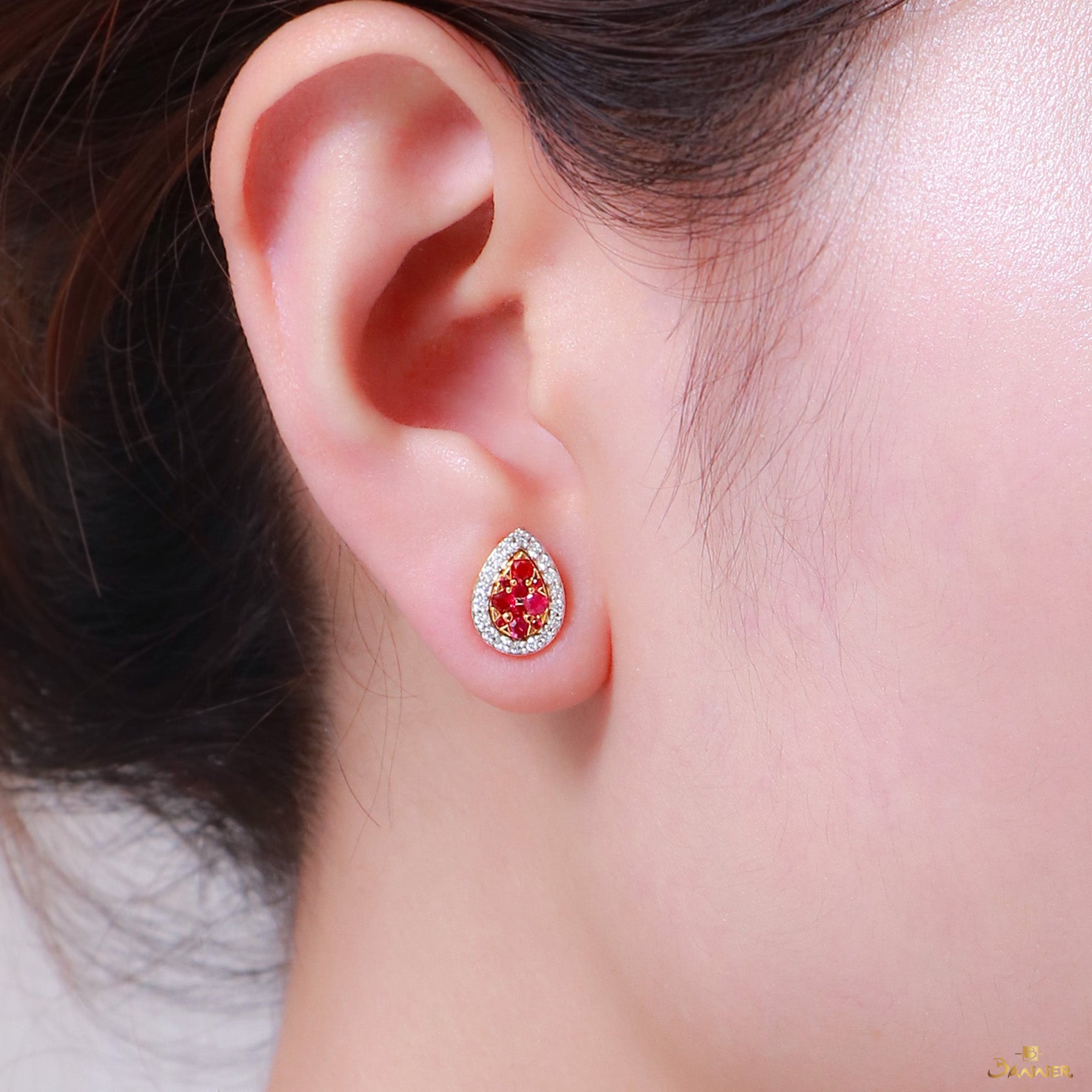 Ruby and Diamond 3-way Rain-drop Earrings