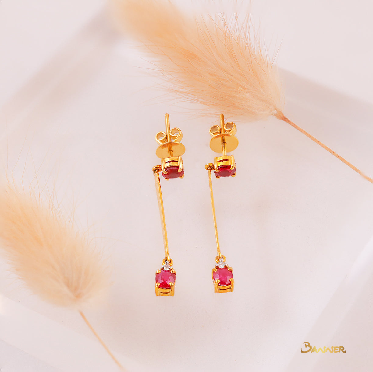 Ruby and Diamond 2-step Earrings