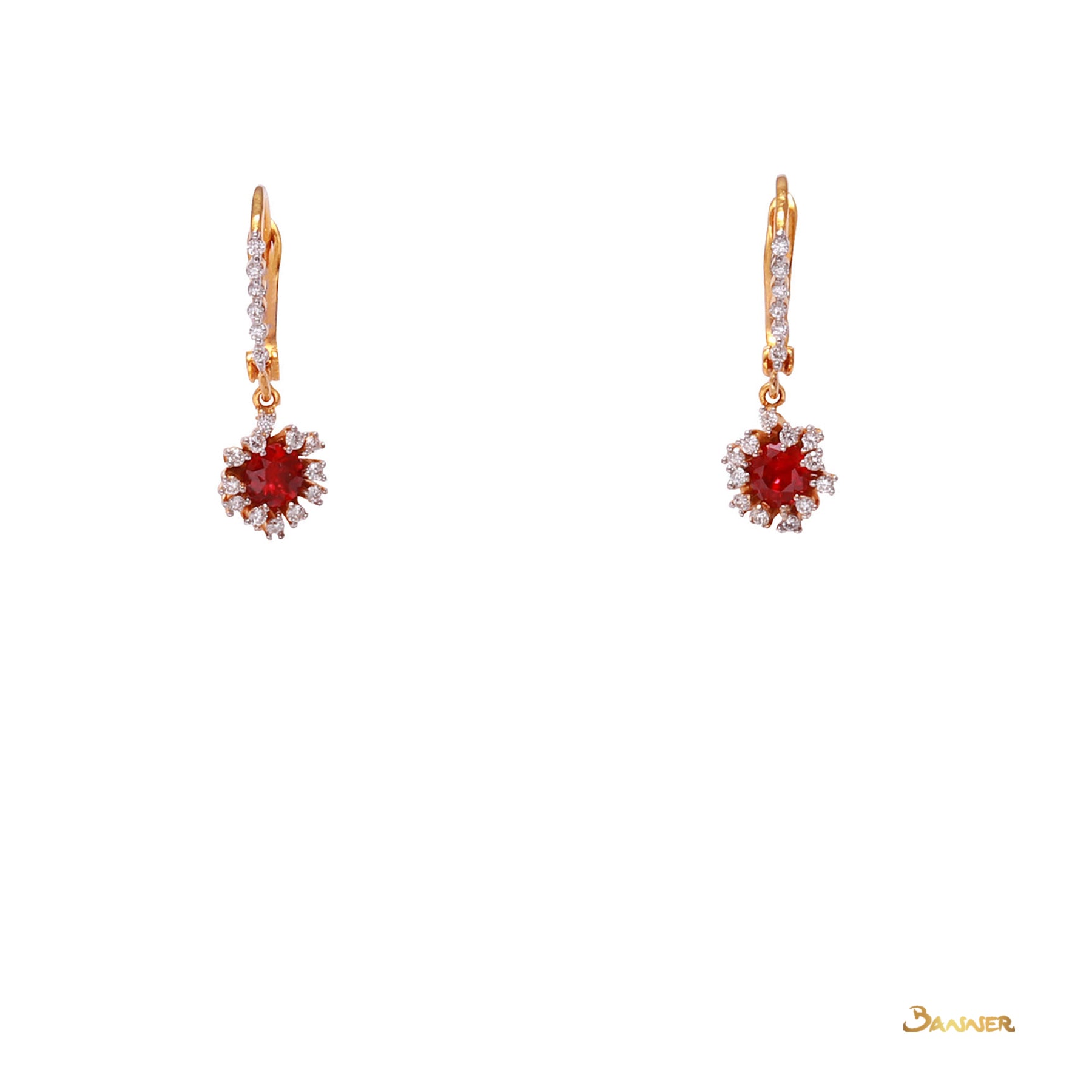 Ruby and Diamond Rose Dangle Earrings