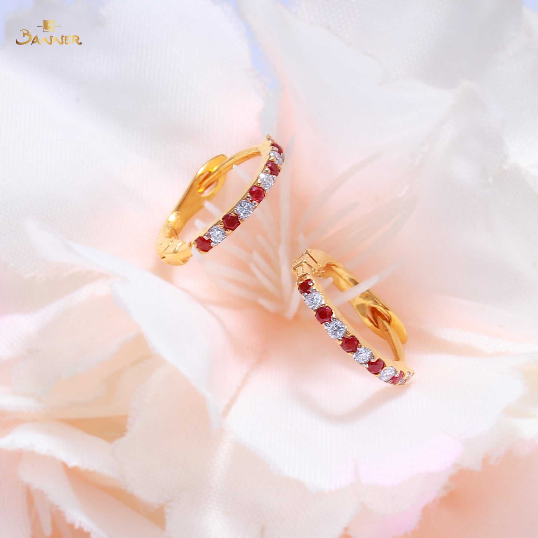 Ruby and Diamond Petite Huggie Earrings