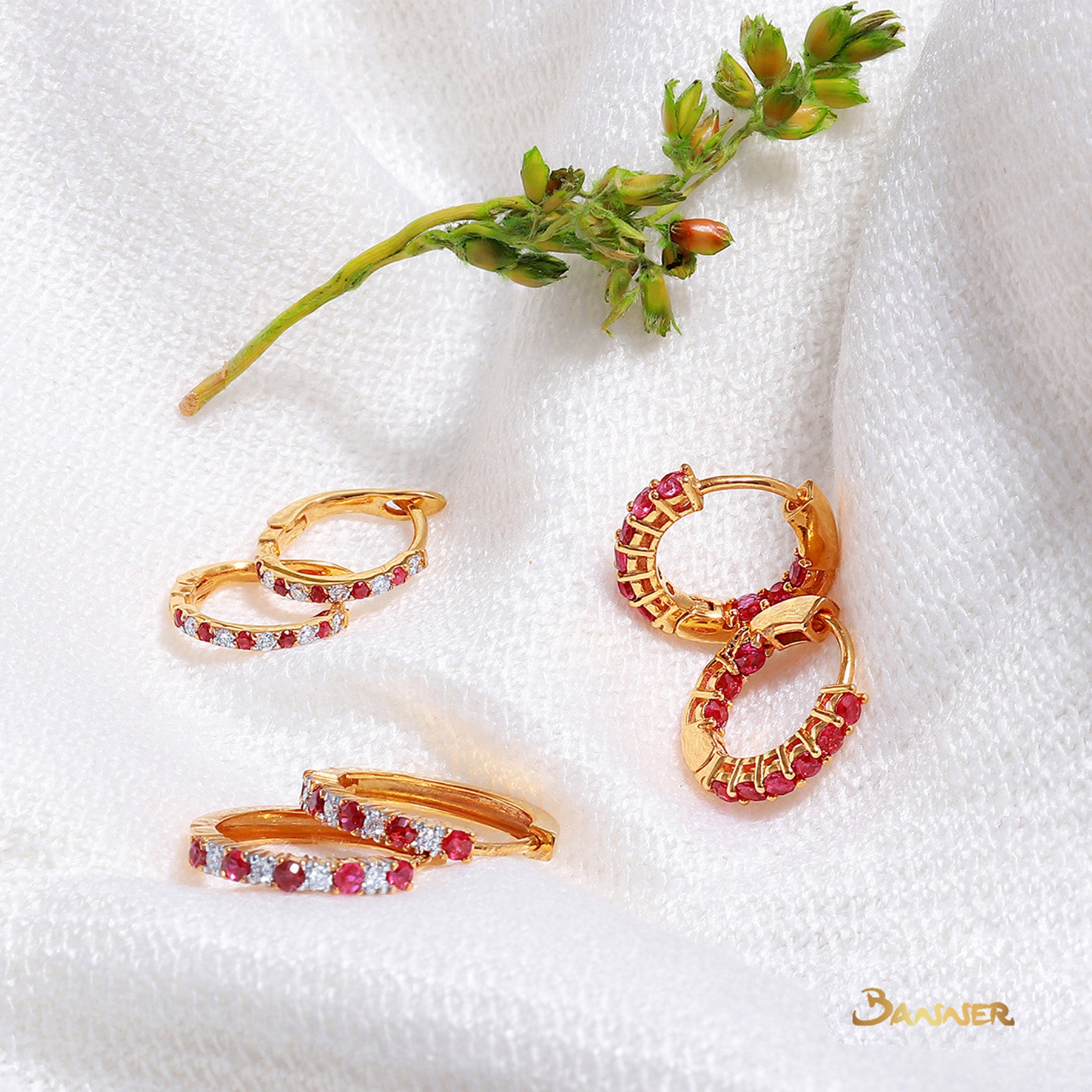 Ruby and Diamond Petite Huggie Earrings