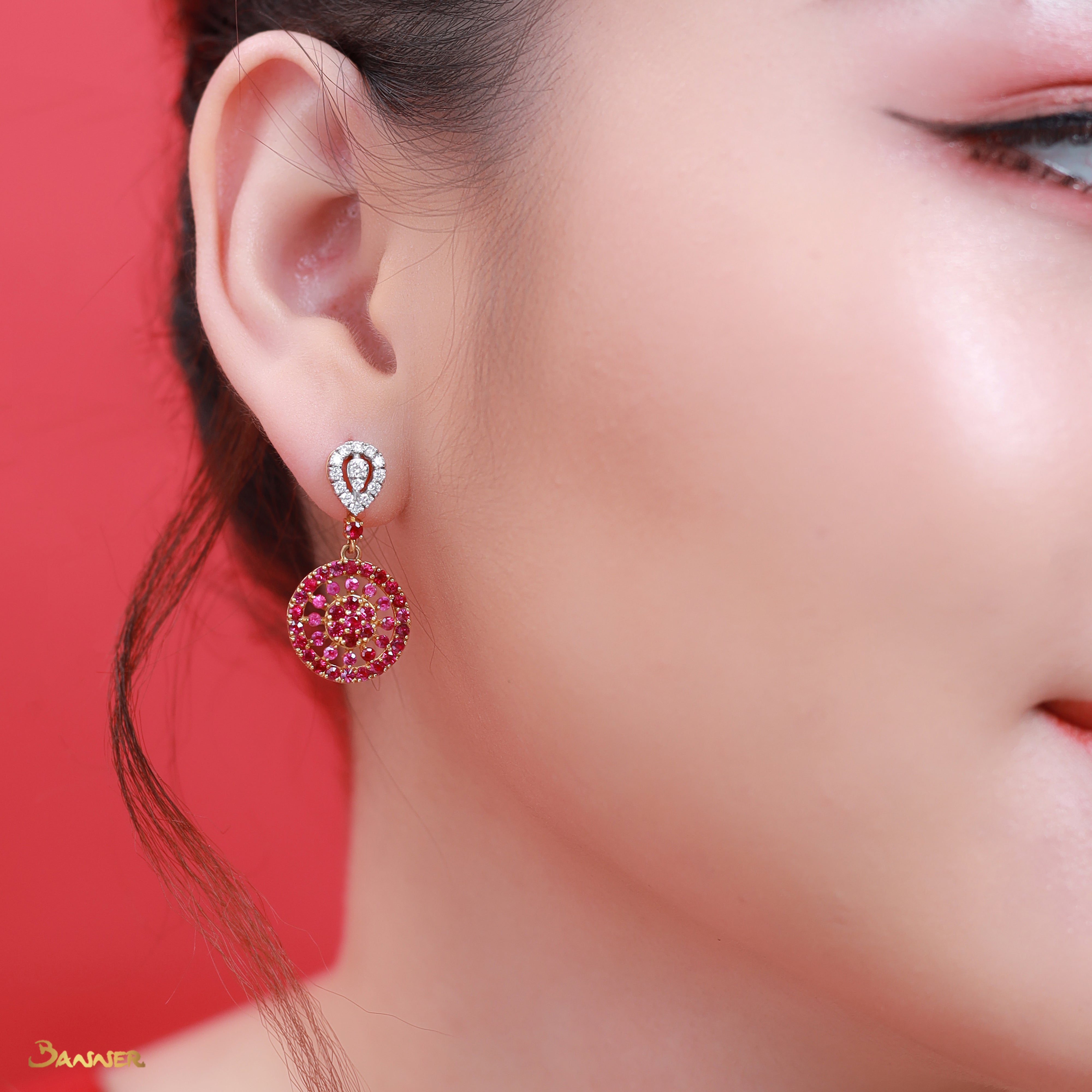 Ruby and Diamond Wheel Earrings