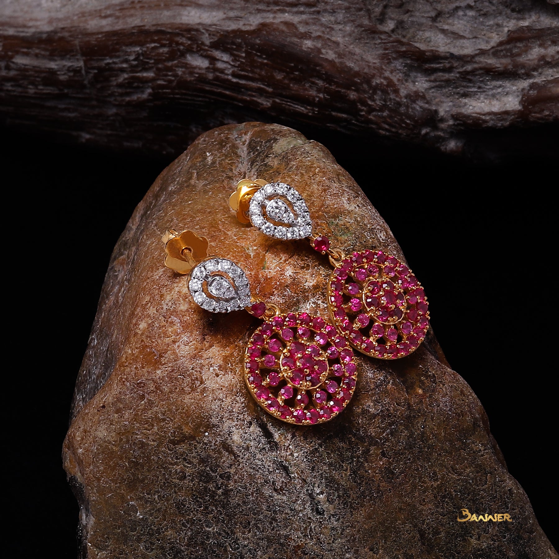 Ruby and Diamond Wheel Earrings