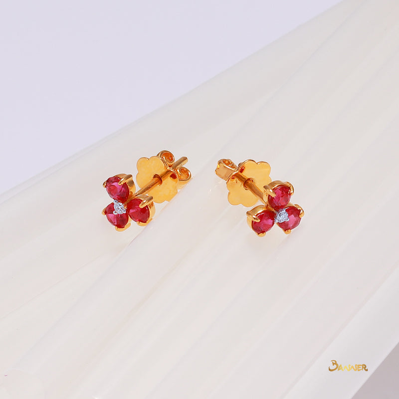 Ruby and Diamond Floral Earrings