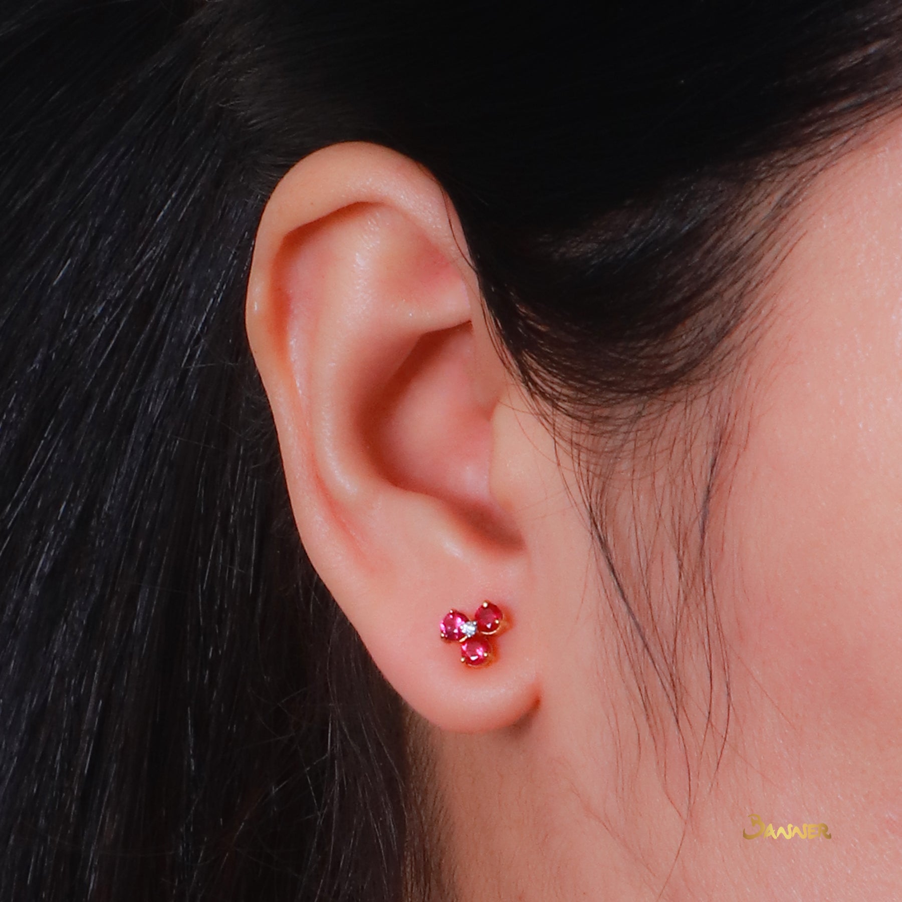 Ruby and Diamond Floral Earrings