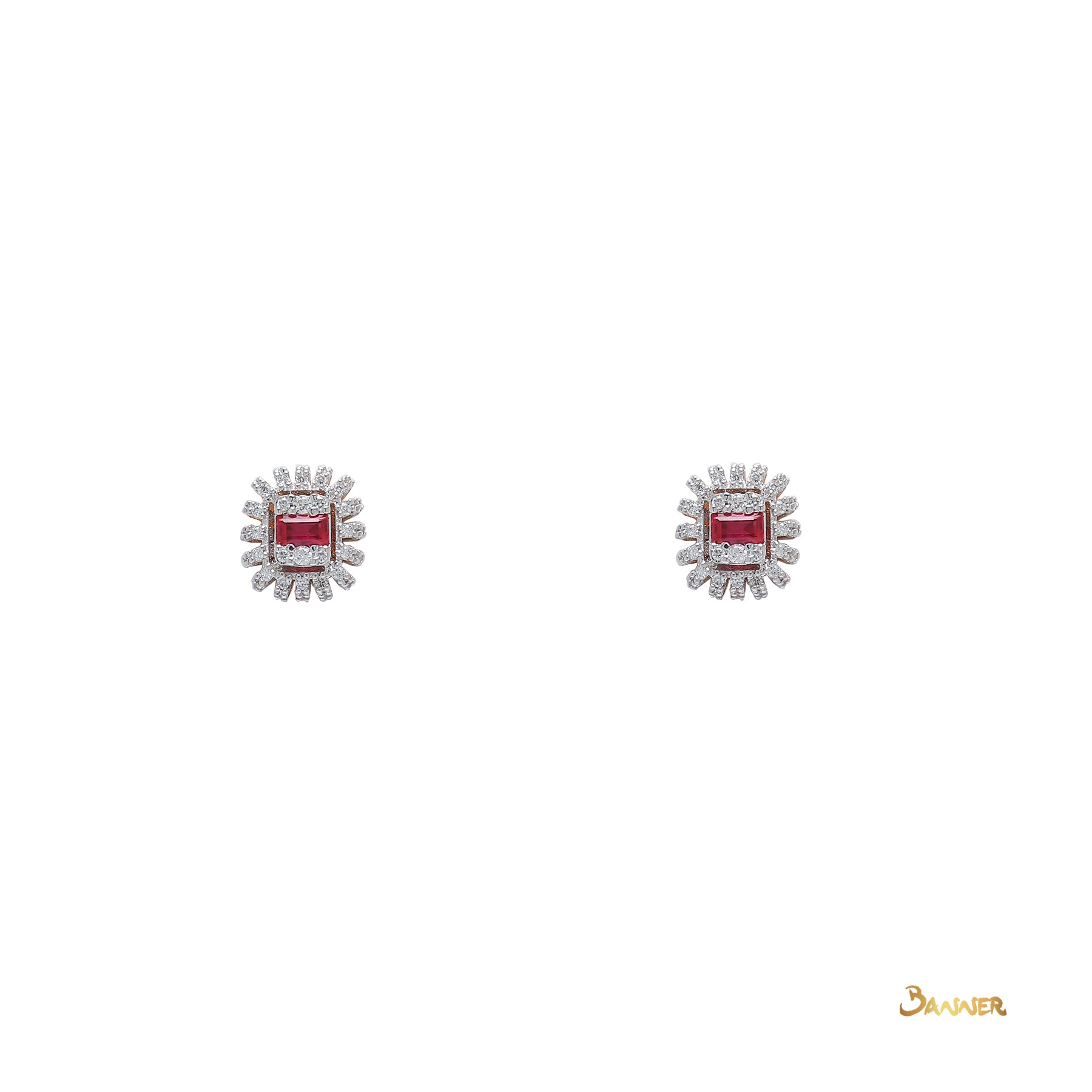 Emerald cut Ruby and Diamond Earrings