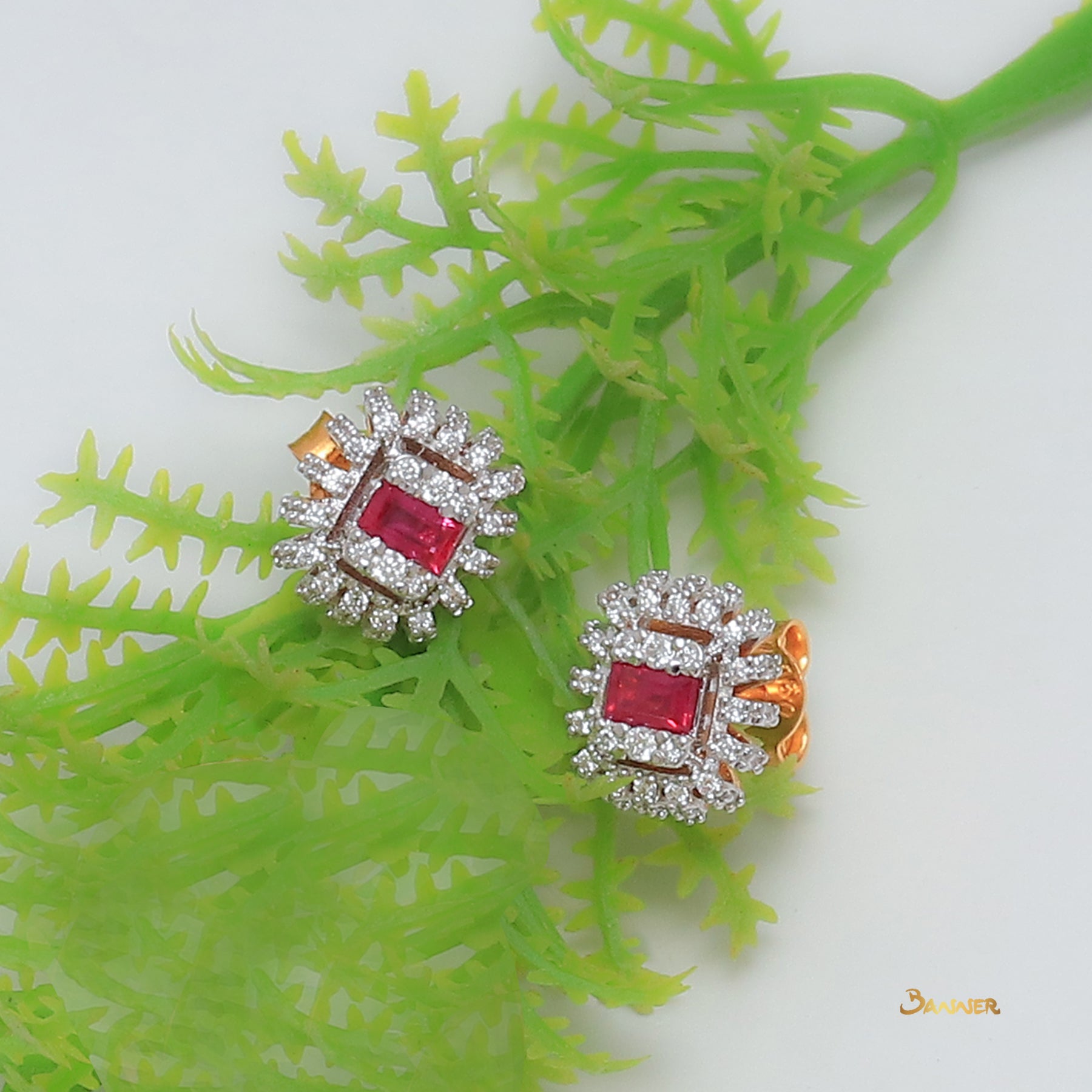 Emerald cut Ruby and Diamond Earrings